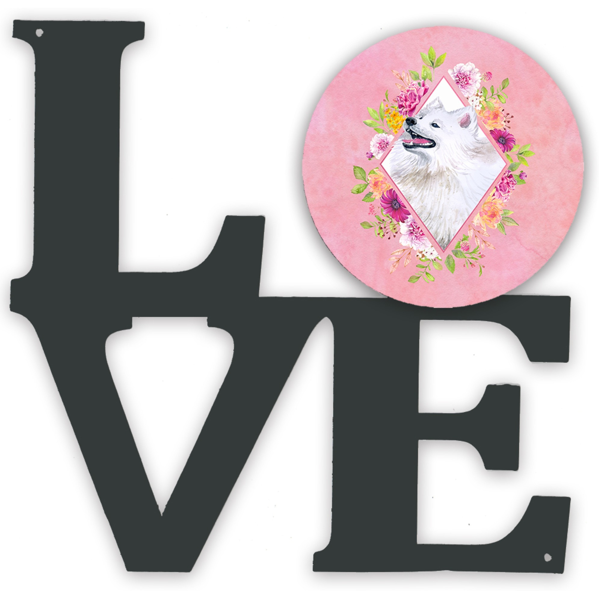 &quotCaroline's Treasures Samoyed Pink Flowers Metal Artwork Love wall-decor, Multicolor"