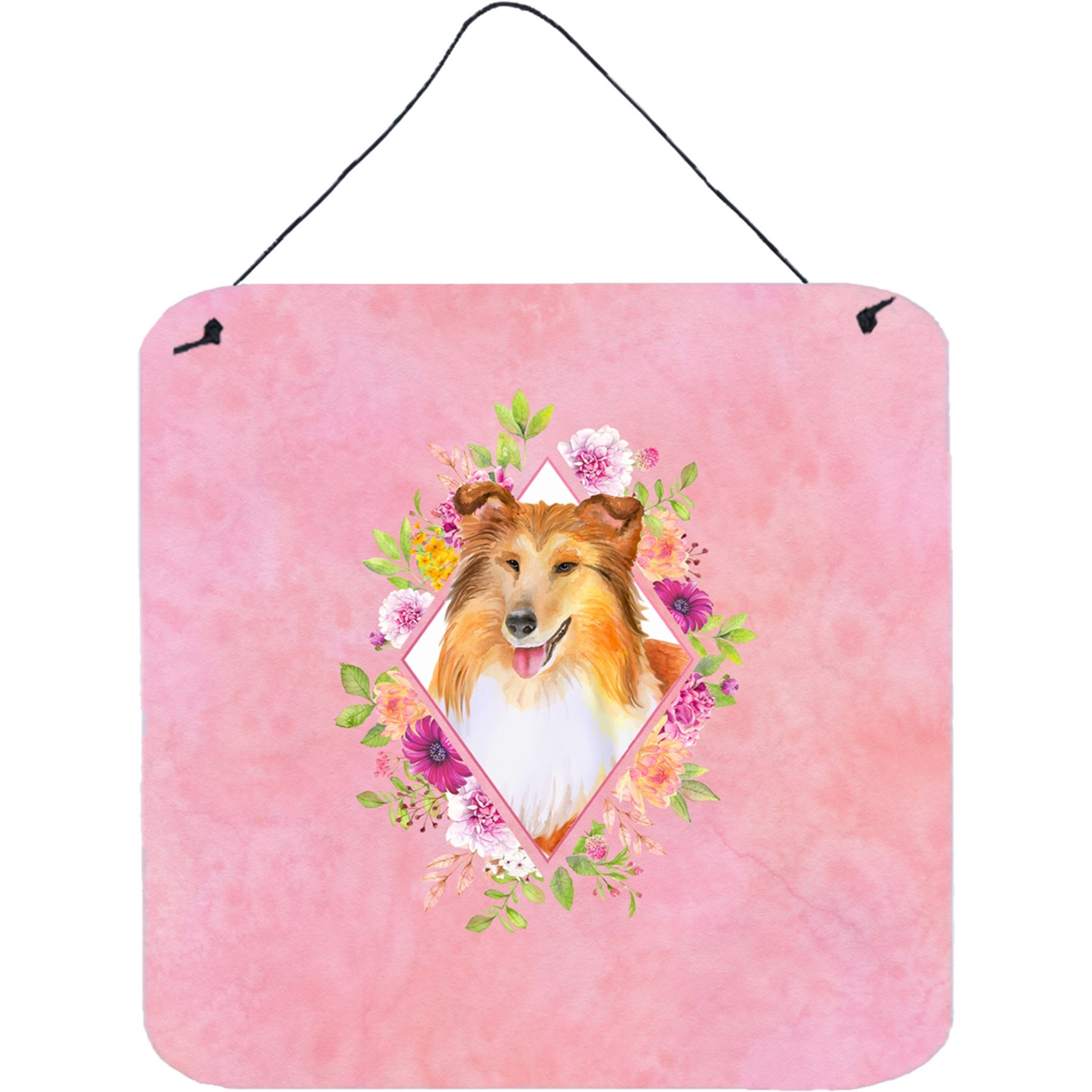 &quotCaroline's Treasures Sheltie Shetland Sheepdog Pink Flowers Door Hanging Prints wall-decor, Multicolor"
