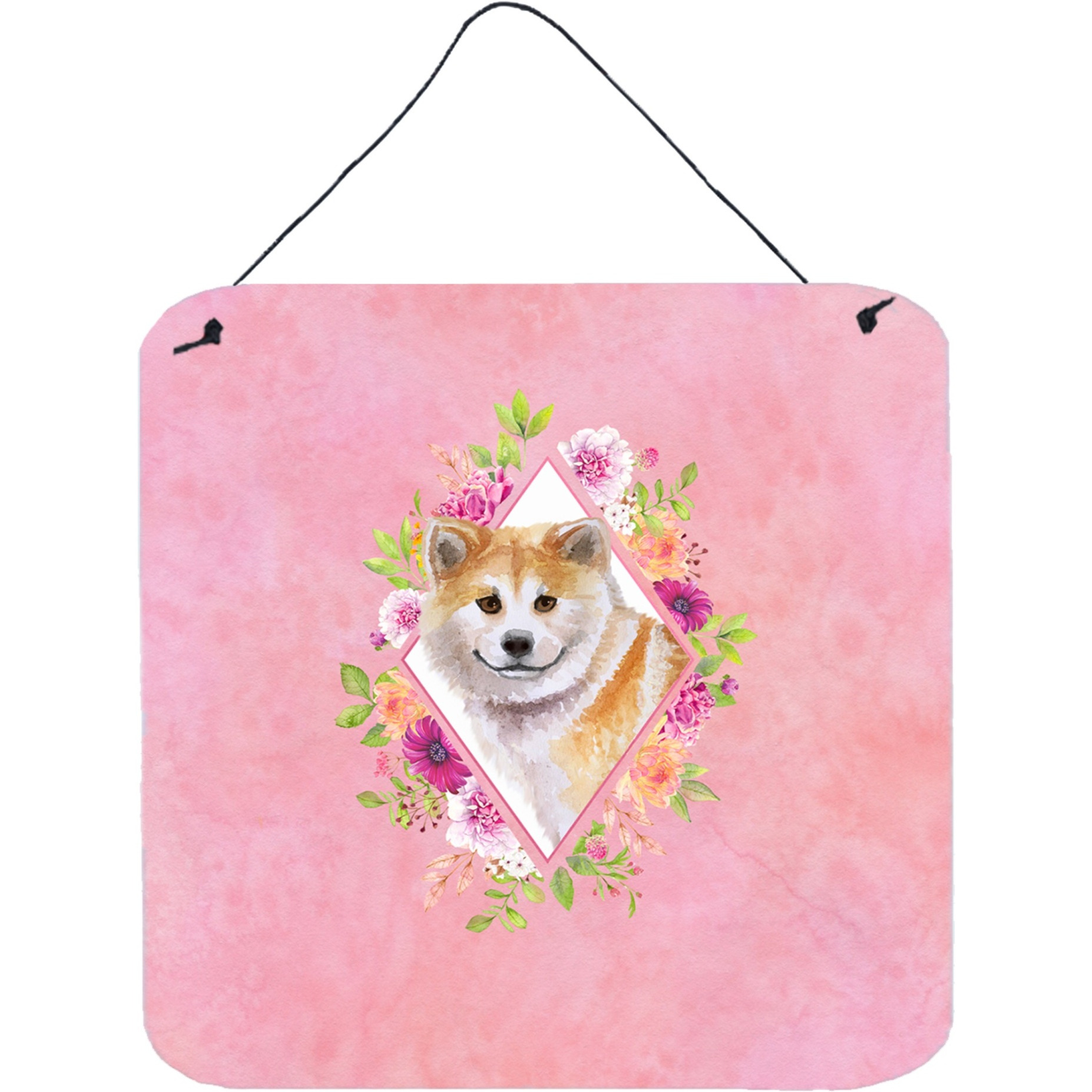 &quotCaroline's Treasures Shiba Inu Pink Flowers Door Hanging Prints wall-decor, Multicolor"