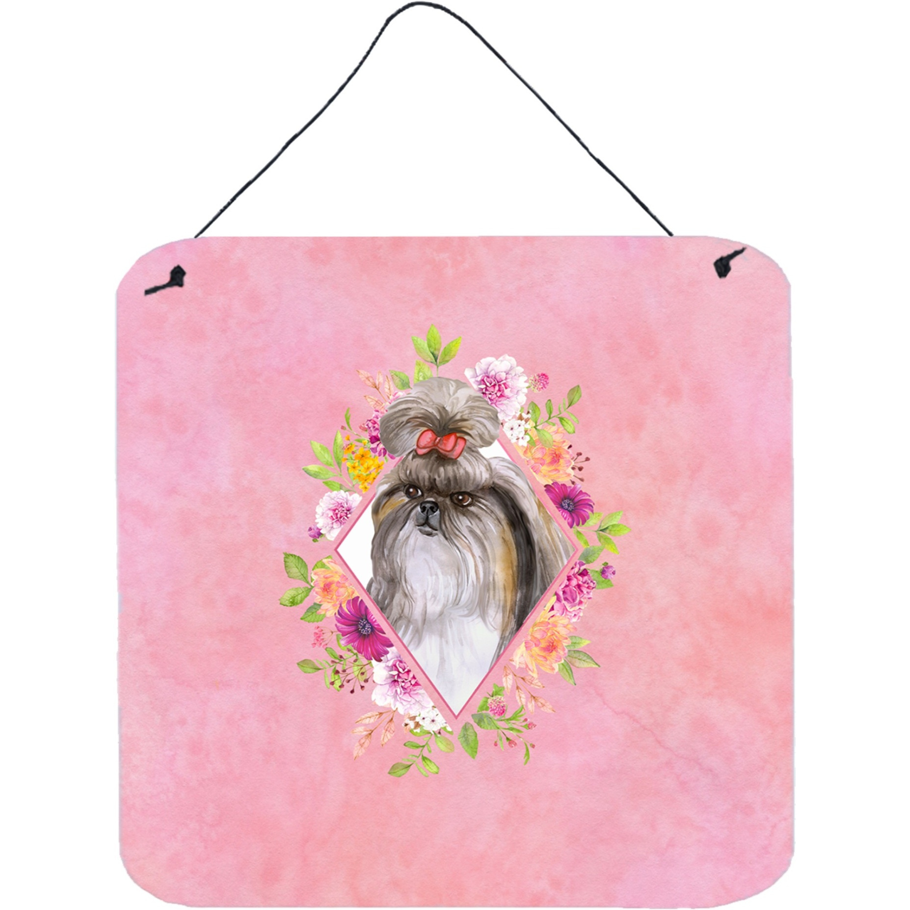 &quotCaroline's Treasures Shih Tzu Pink Flowers Door Hanging Prints wall-decor, Multicolor"