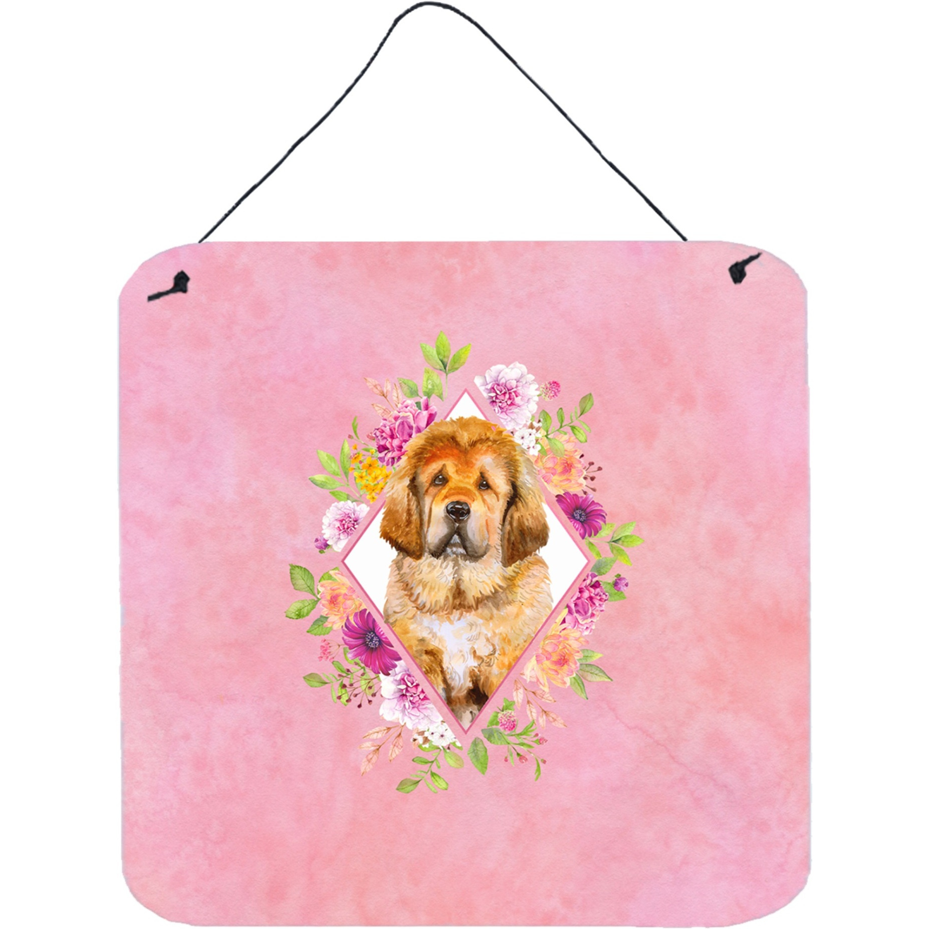 &quotCaroline's Treasures Tibetian Mastiff Puppy Pink Flowers Door Hanging Prints wall-decor, Multicolor"