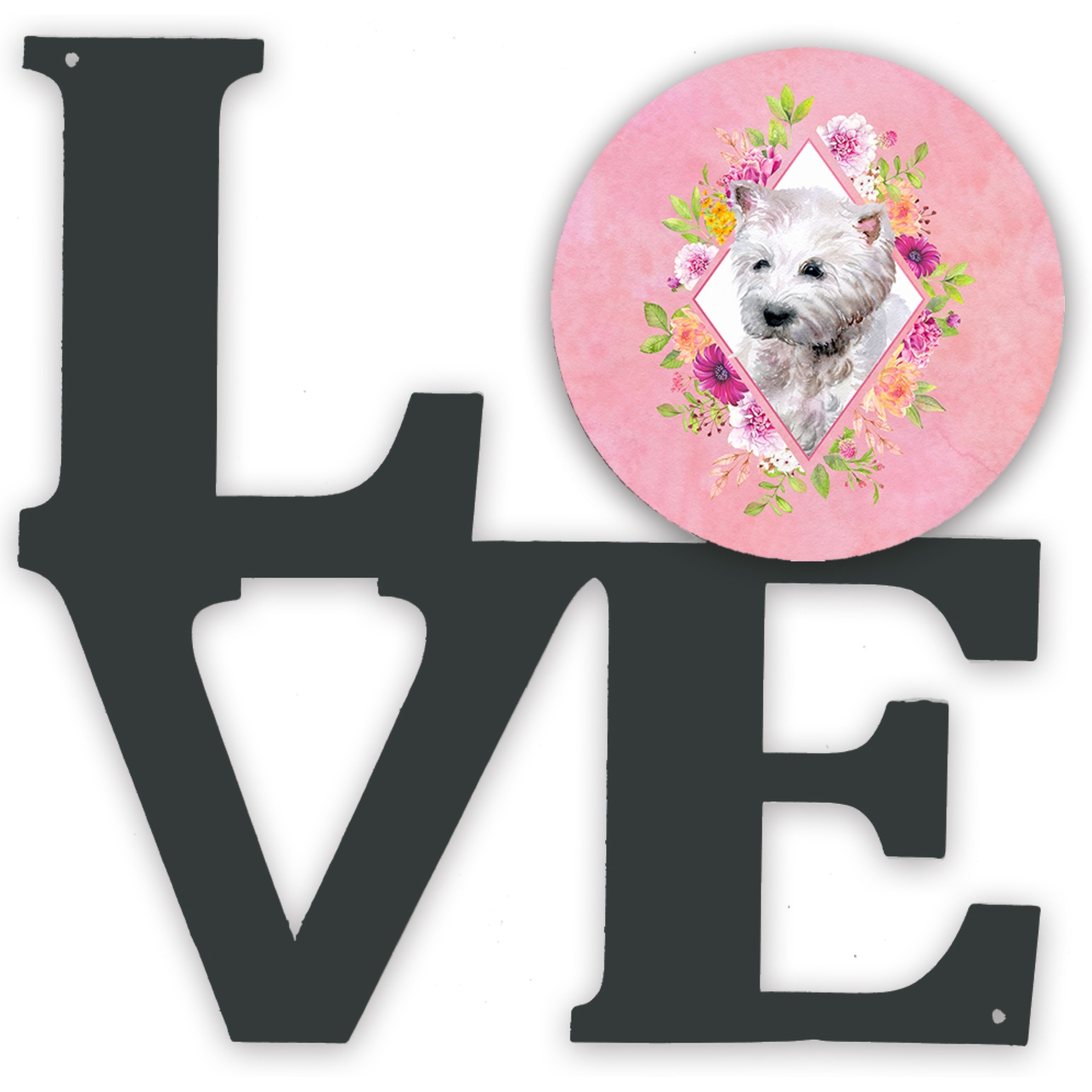 &quotCaroline's Treasures West Highland White Terrier Pink Flowers Metal Artwork Love wall-decor, Multicolor"
