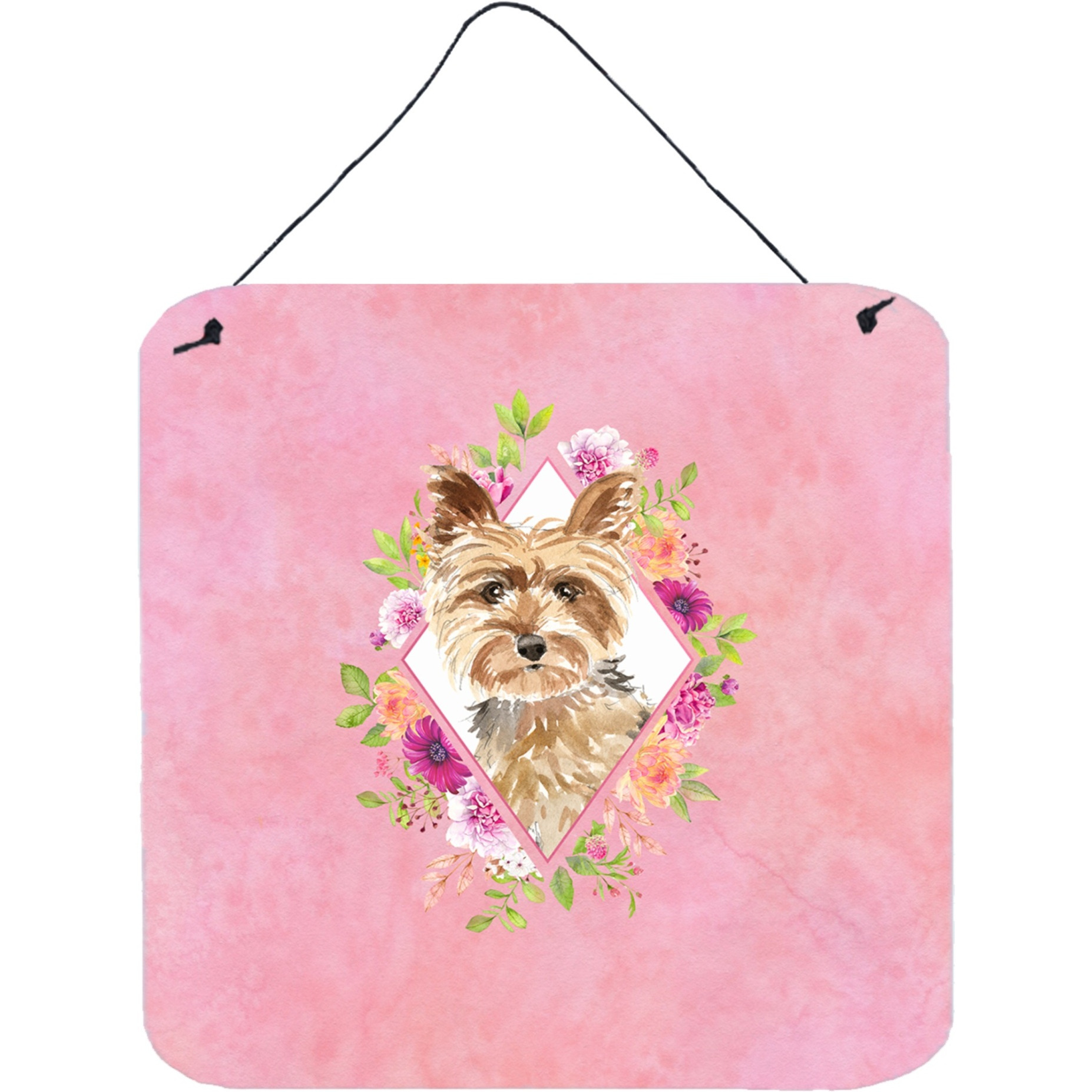 &quotCaroline's Treasures Yorkie Pink Flowers Door Hanging Prints wall-decor, Multicolor"