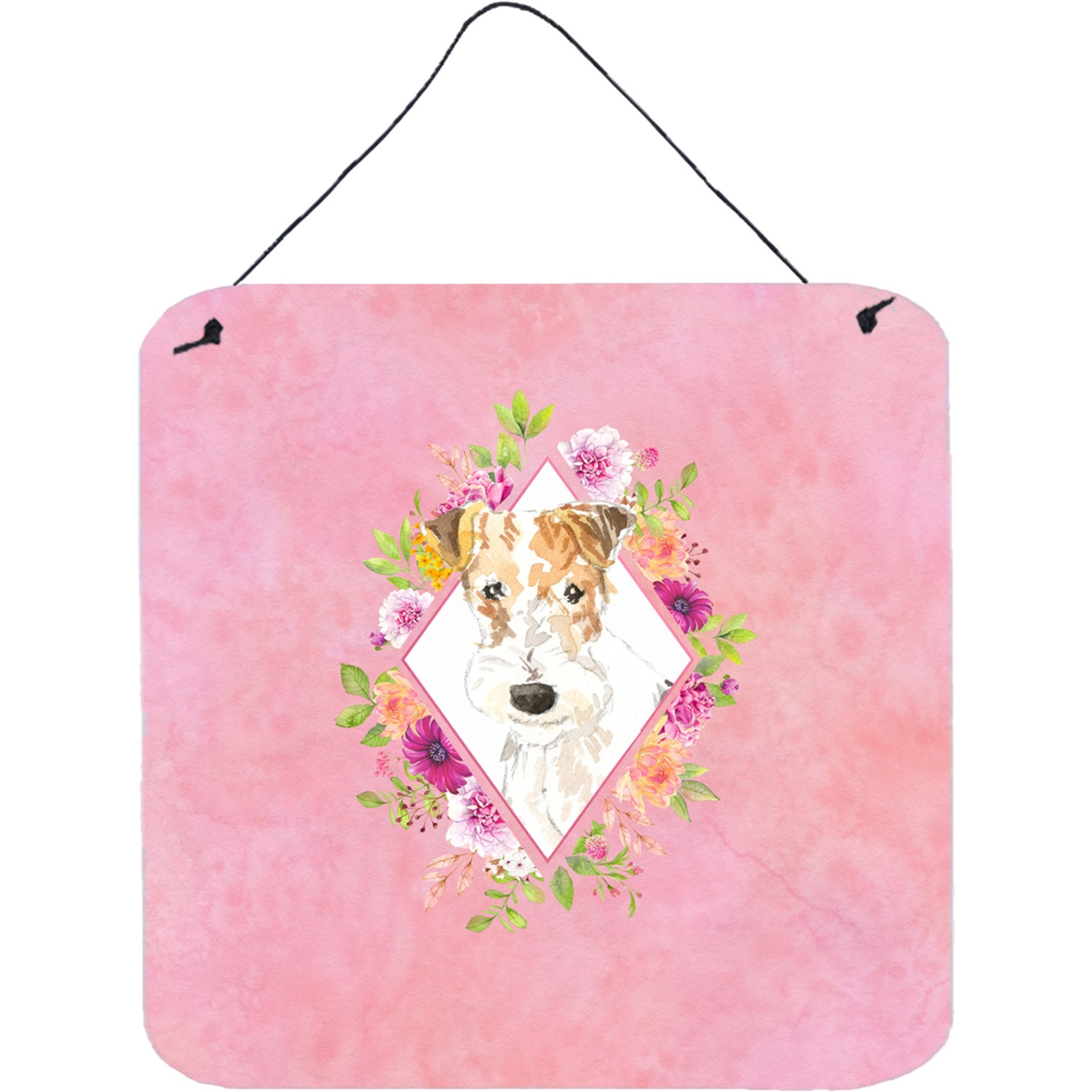 &quotCaroline's Treasures Fox Terrier Pink Flowers Door Hanging Prints wall-decor, Multicolor"