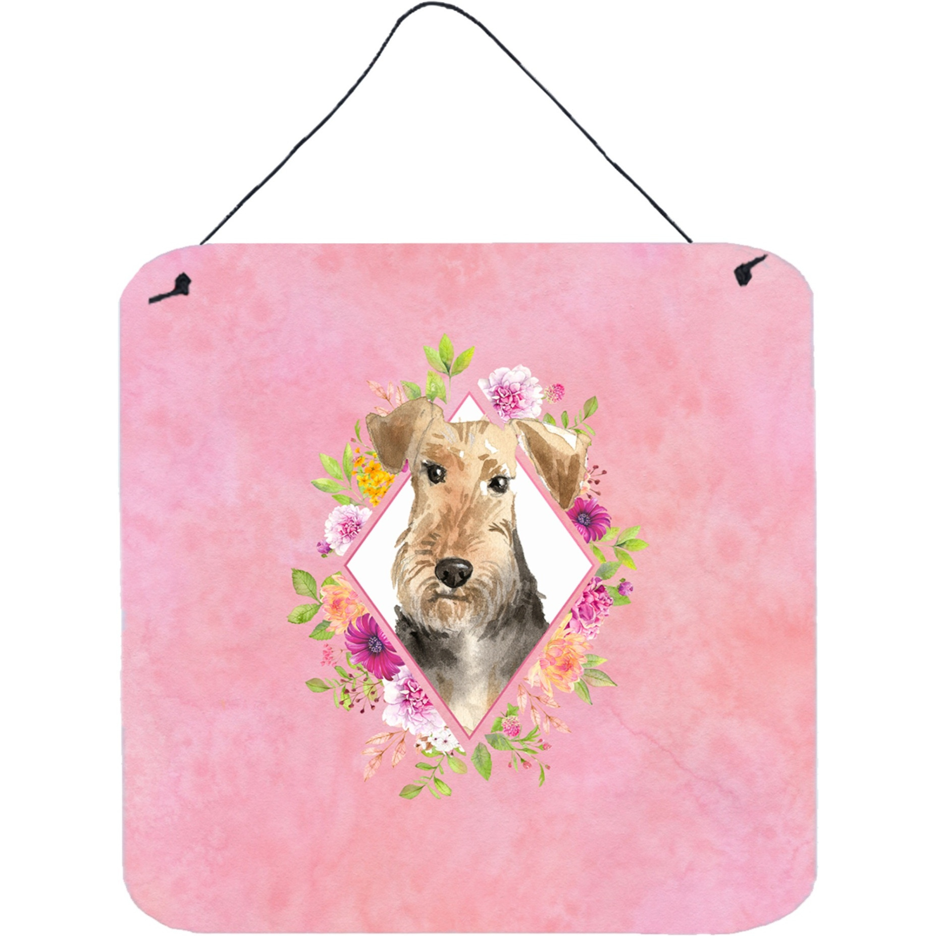 &quotCaroline's Treasures Airedale Terrier Pink Flowers Door Hanging Prints wall-decor, Multicolor"