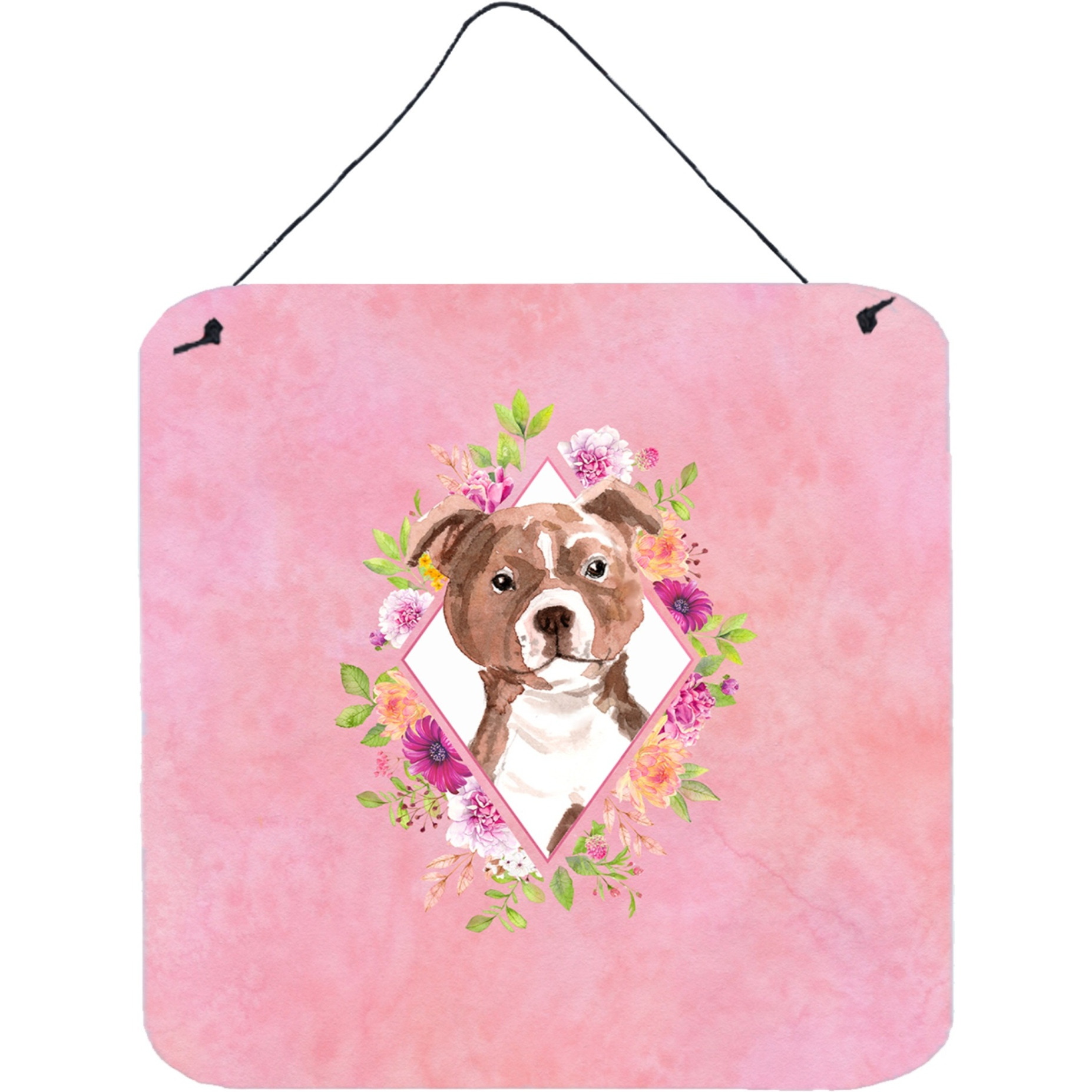 &quotCaroline's Treasures Staffie Bull Terrier Pink Flowers Door Hanging Prints wall-decor, Multicolor"