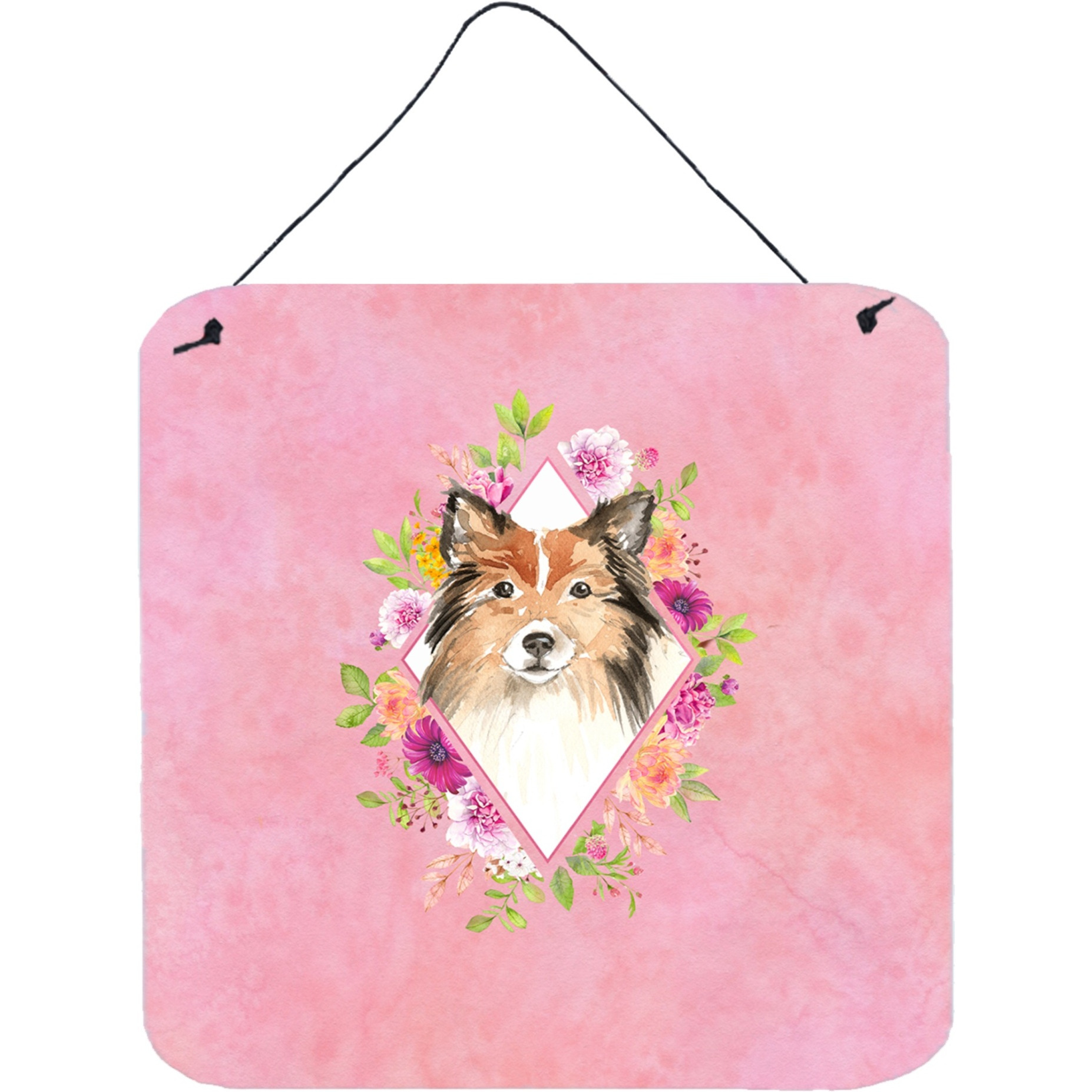 &quotCaroline's Treasures Sheltie Pink Flowers Door Hanging Prints wall-decor, Multicolor"