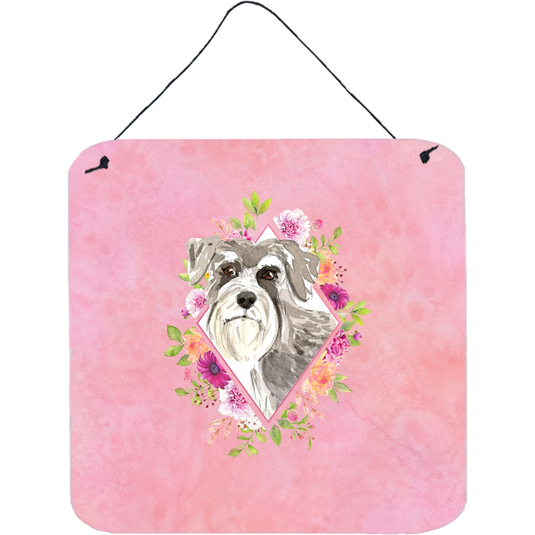 &quotCaroline's Treasures Schnauzer 1 Pink Flowers Door Hanging Prints wall-decor, Multicolor"