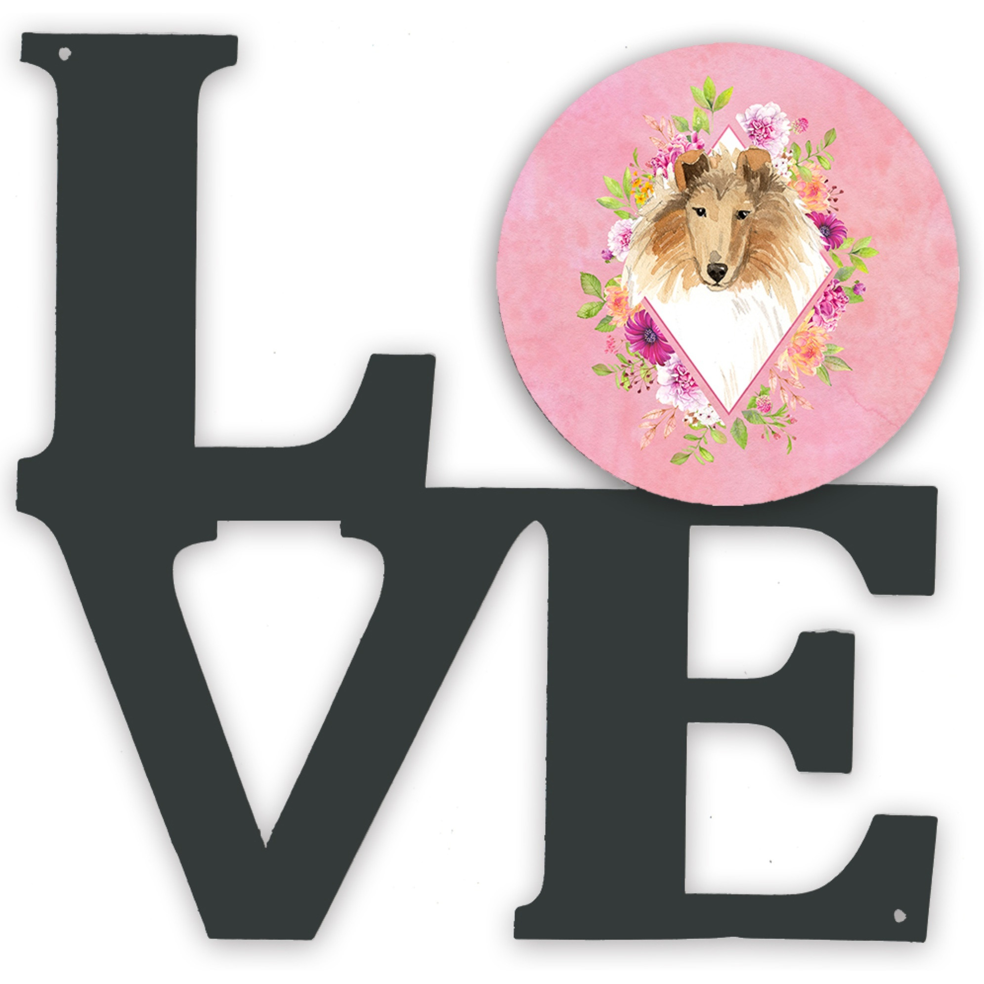 &quotCaroline's Treasures Collie Pink Flowers Metal Artwork Love wall-decor, Multicolor"