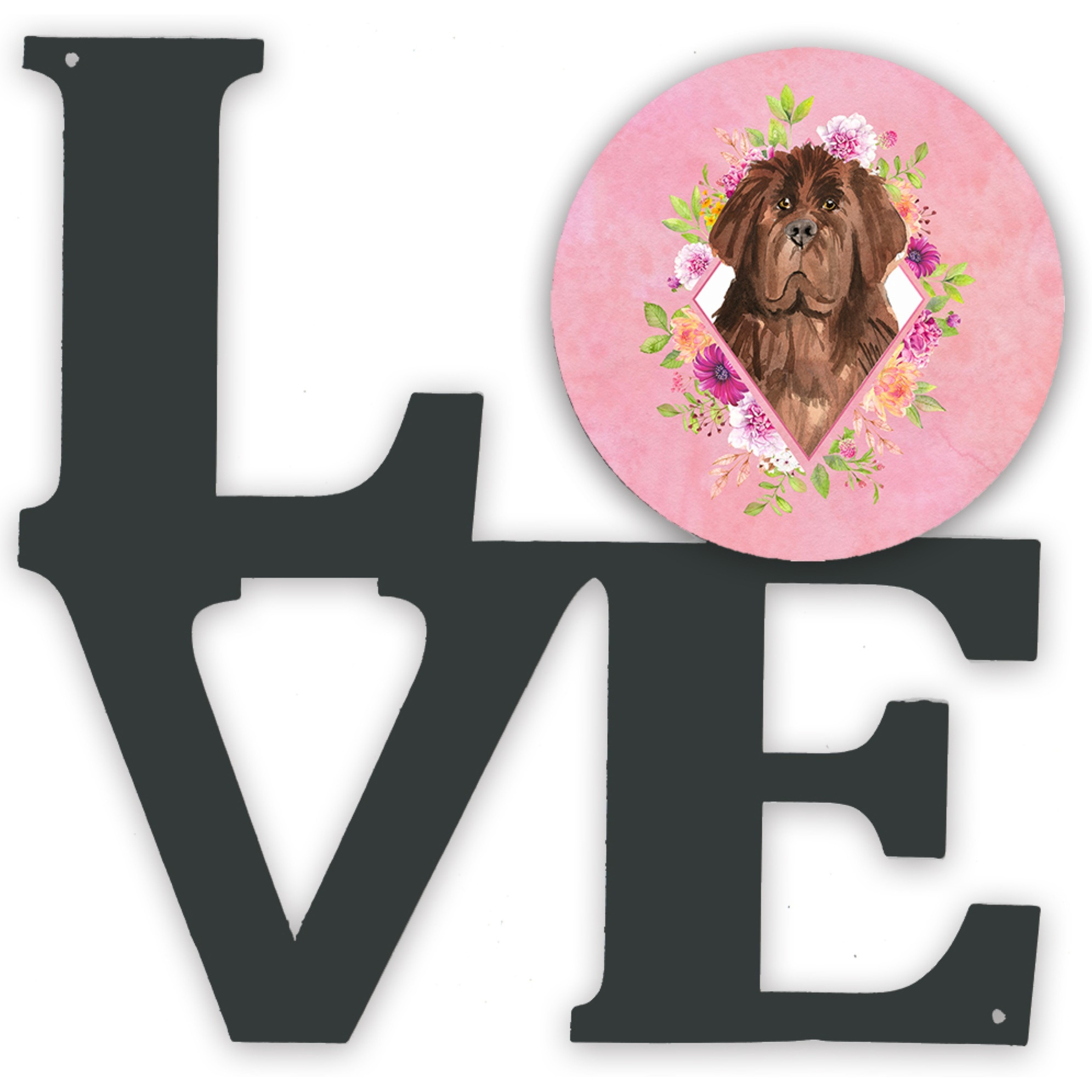 &quotCaroline's Treasures Newfoundland Pink Flowers Metal Artwork Love wall-decor, Multicolor"