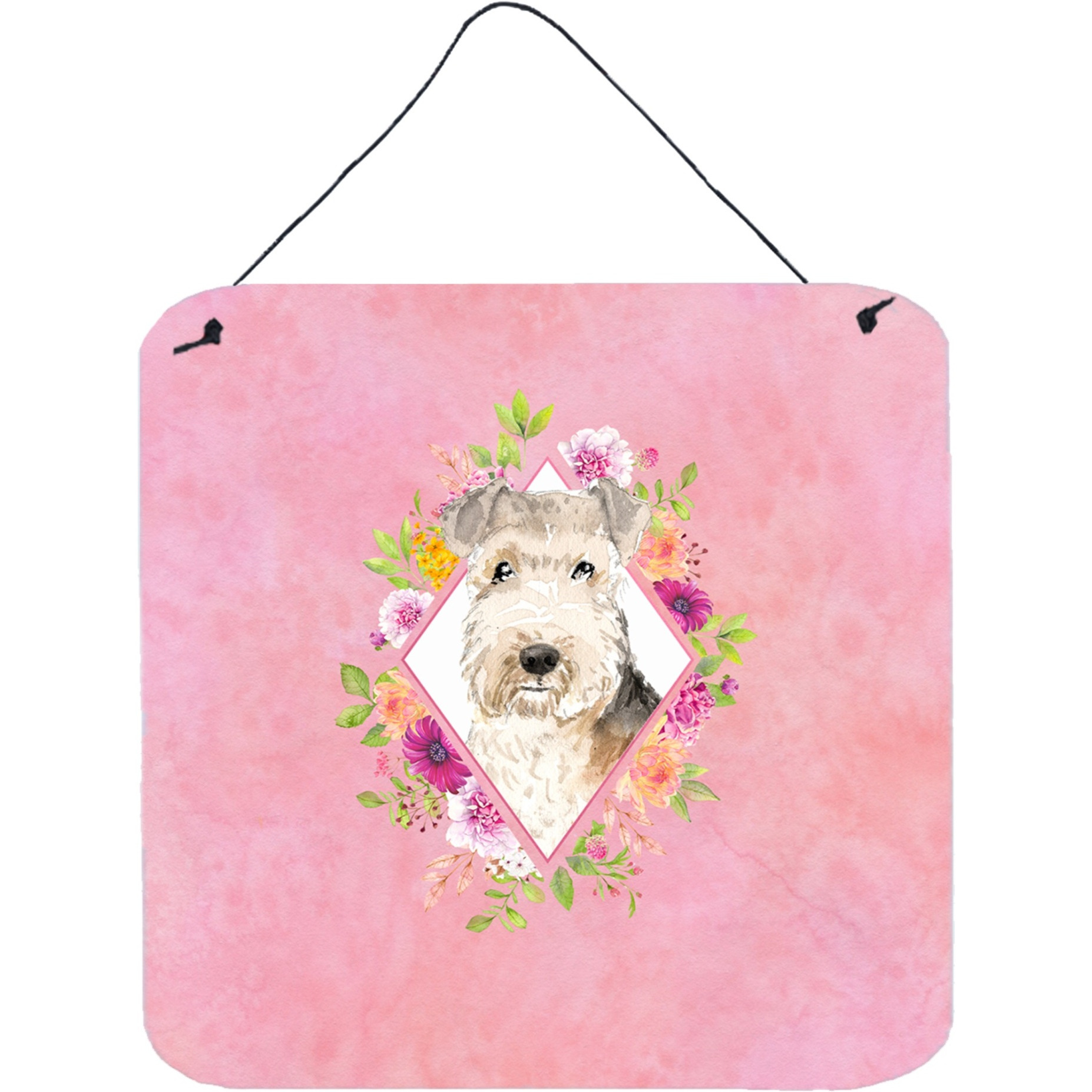 &quotCaroline's Treasures Lakeland Terrier Pink Flowers Door Hanging Prints wall-decor, Multicolor"
