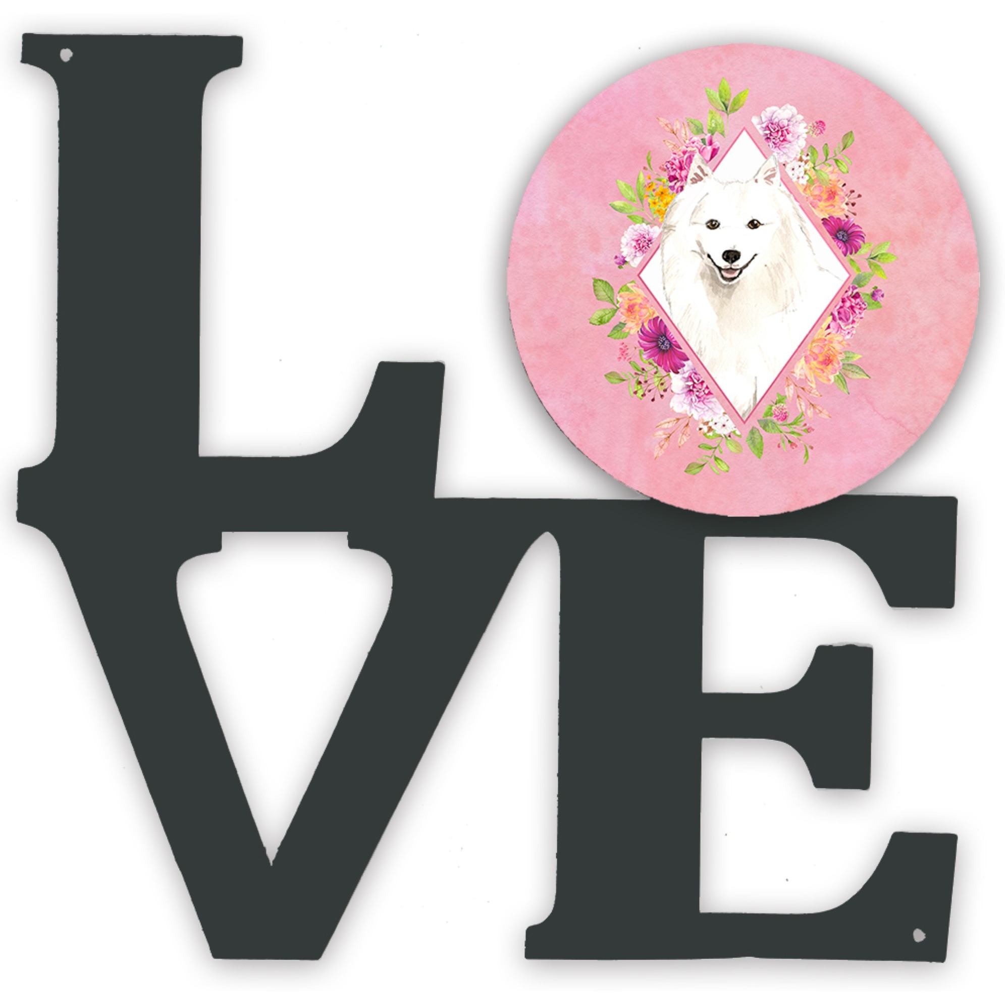 &quotCaroline's Treasures Japanese Spitz Pink Flowers Metal Artwork Love wall-decor, Multicolor"