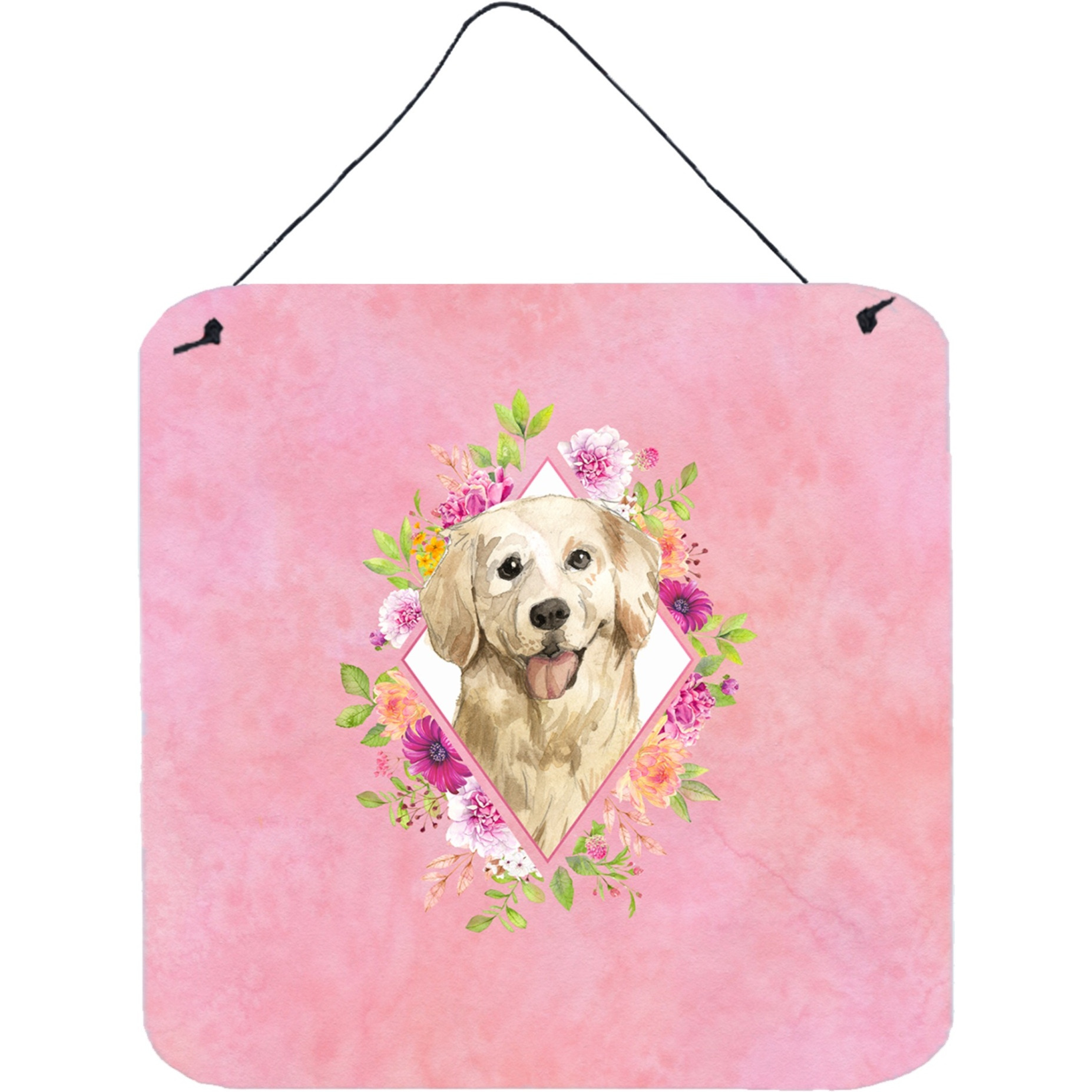 &quotCaroline's Treasures Golden Retriever Pink Flowers Door Hanging Prints wall-decor, Multicolor"