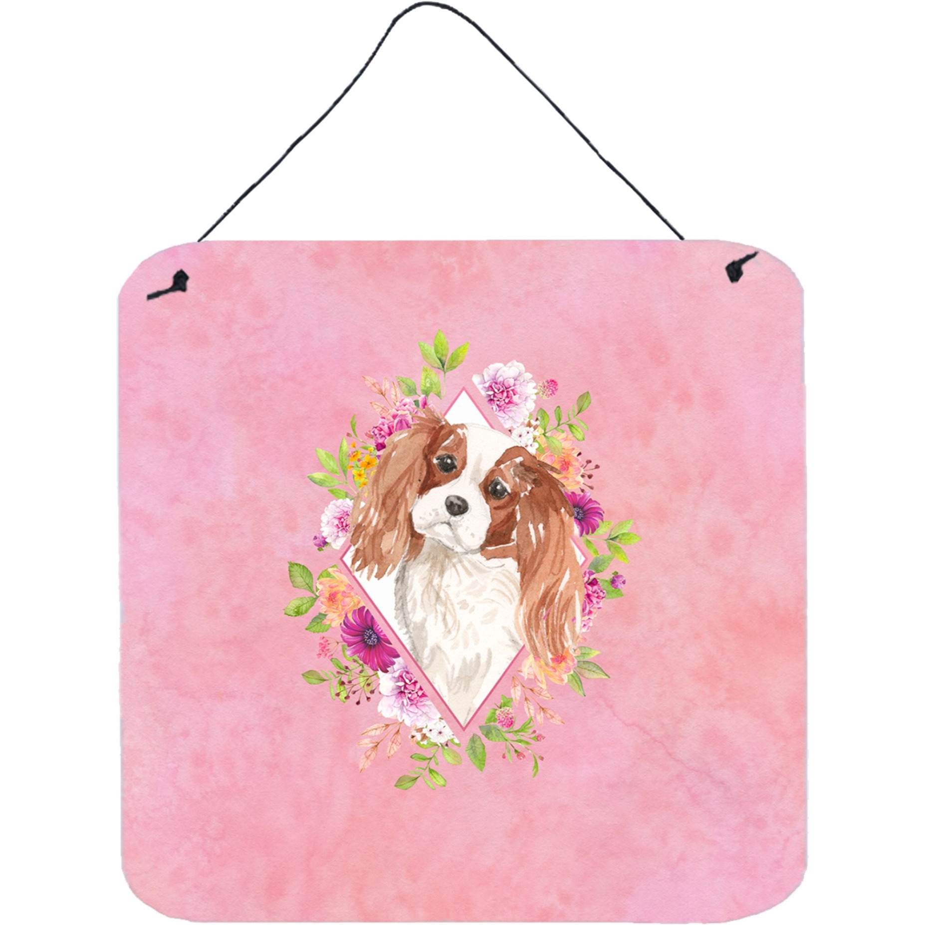 &quotCaroline's Treasures Blenheim Cavalier Spaniel Pink Flowers Door Hanging Prints wall-decor, Multicolor"