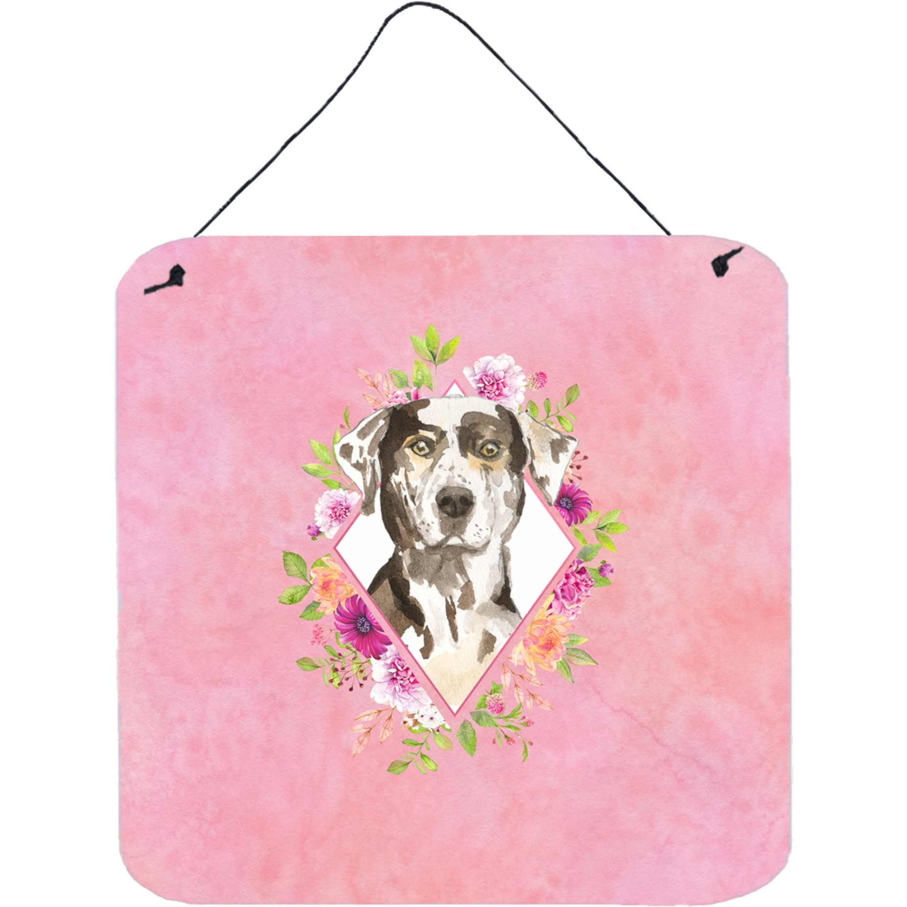 &quotCaroline's Treasures Catahoula Leopard Dog Pink Flowers Door Hanging Prints wall-decor, Multicolor"