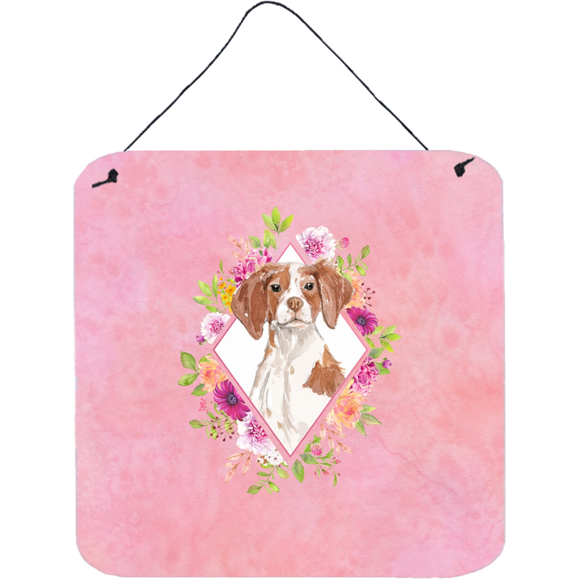 &quotCaroline's Treasures Brittany Spaniel Pink Flowers Door Hanging Prints wall-decor, Multicolor"