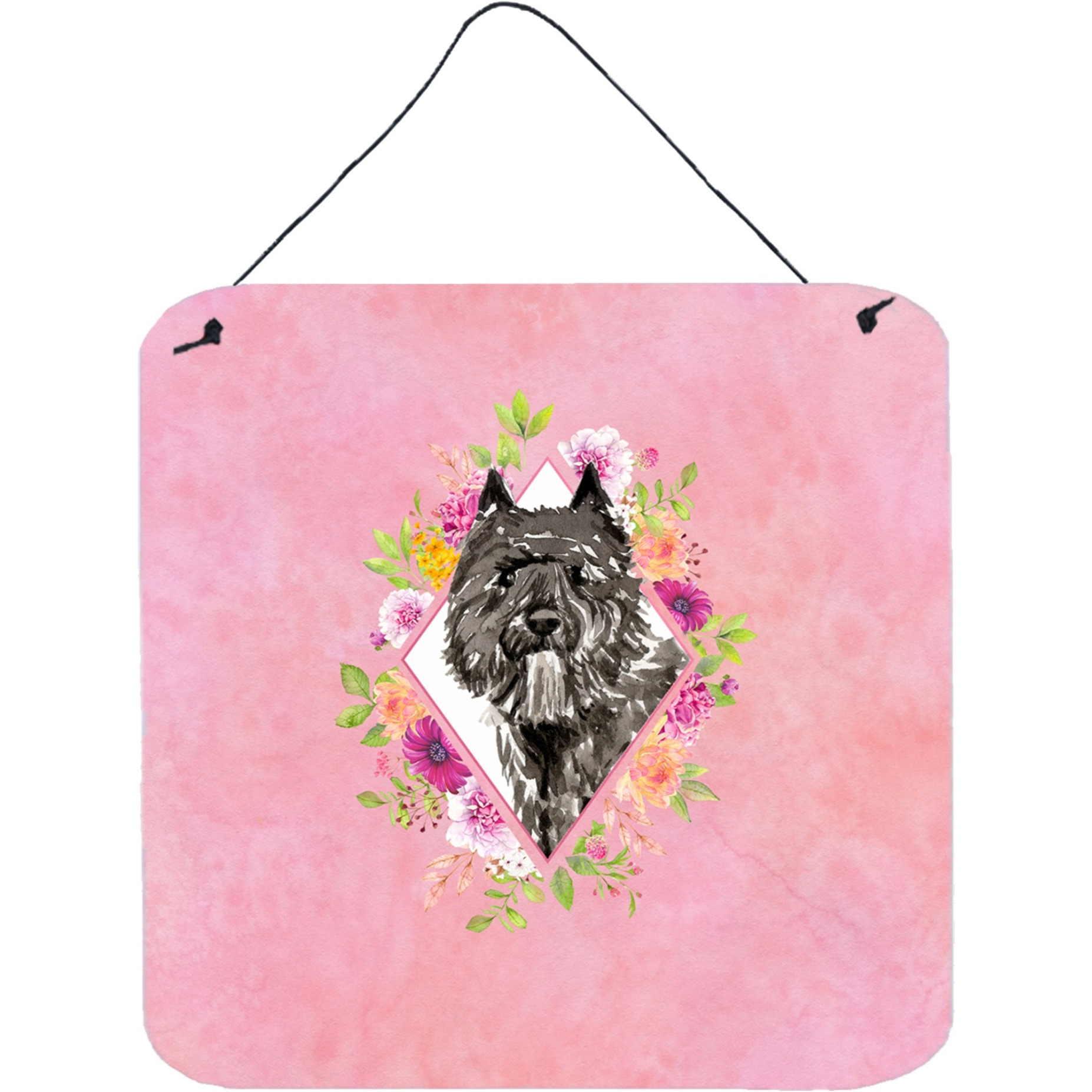 &quotCaroline's Treasures Bouvier des Flandres Pink Flowers Door Hanging Prints wall-decor, Multicolor"