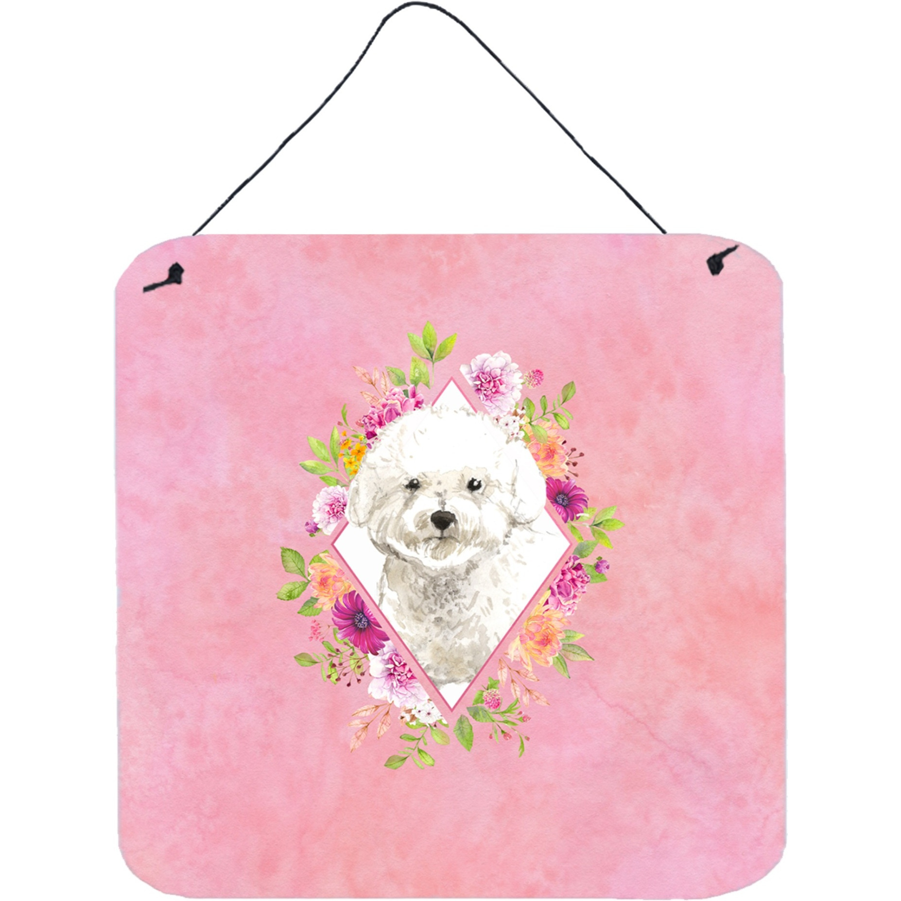 &quotCaroline's Treasures Bichon Frise Pink Flowers Door Hanging Prints wall-decor, Multicolor"
