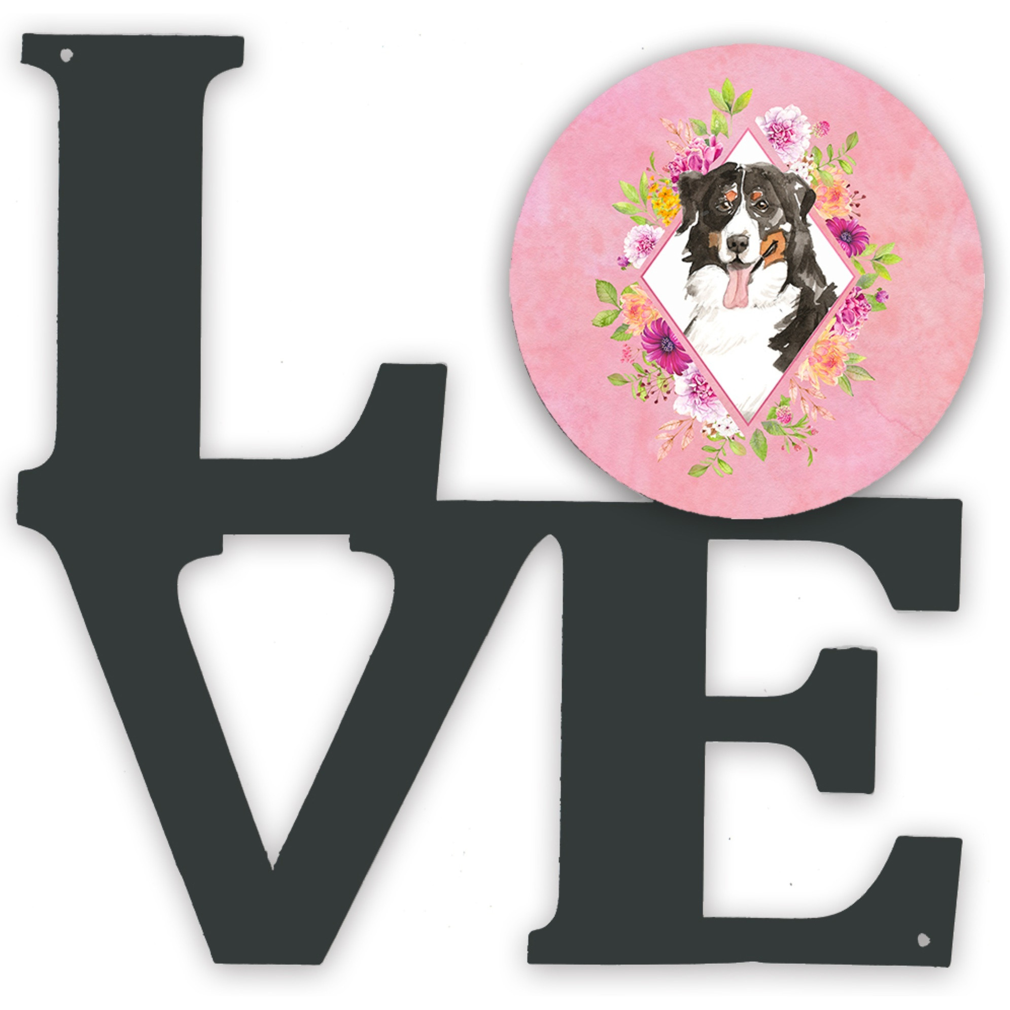 &quotCaroline's Treasures Bernese Mountain Dog Pink Flowers Metal Artwork Love wall-decor, Multicolor"