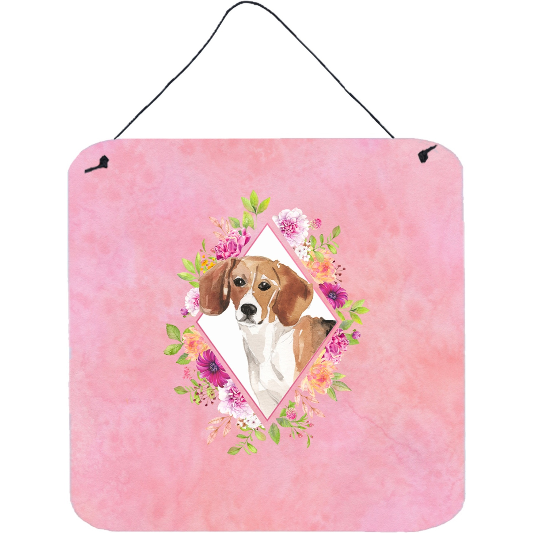 &quotCaroline's Treasures Beagle Pink Flowers Door Hanging Prints wall-decor, Multicolor"