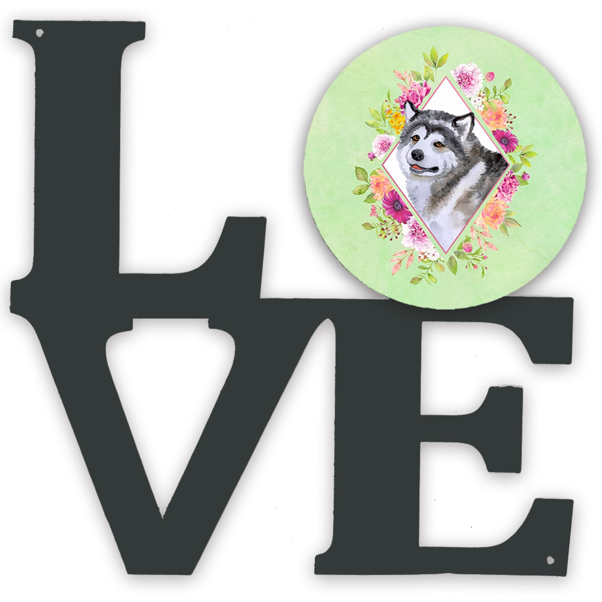 &quotCaroline's Treasures Alaskan Malamute Green Flowers Metal Artwork Love wall-decor, Multicolor"