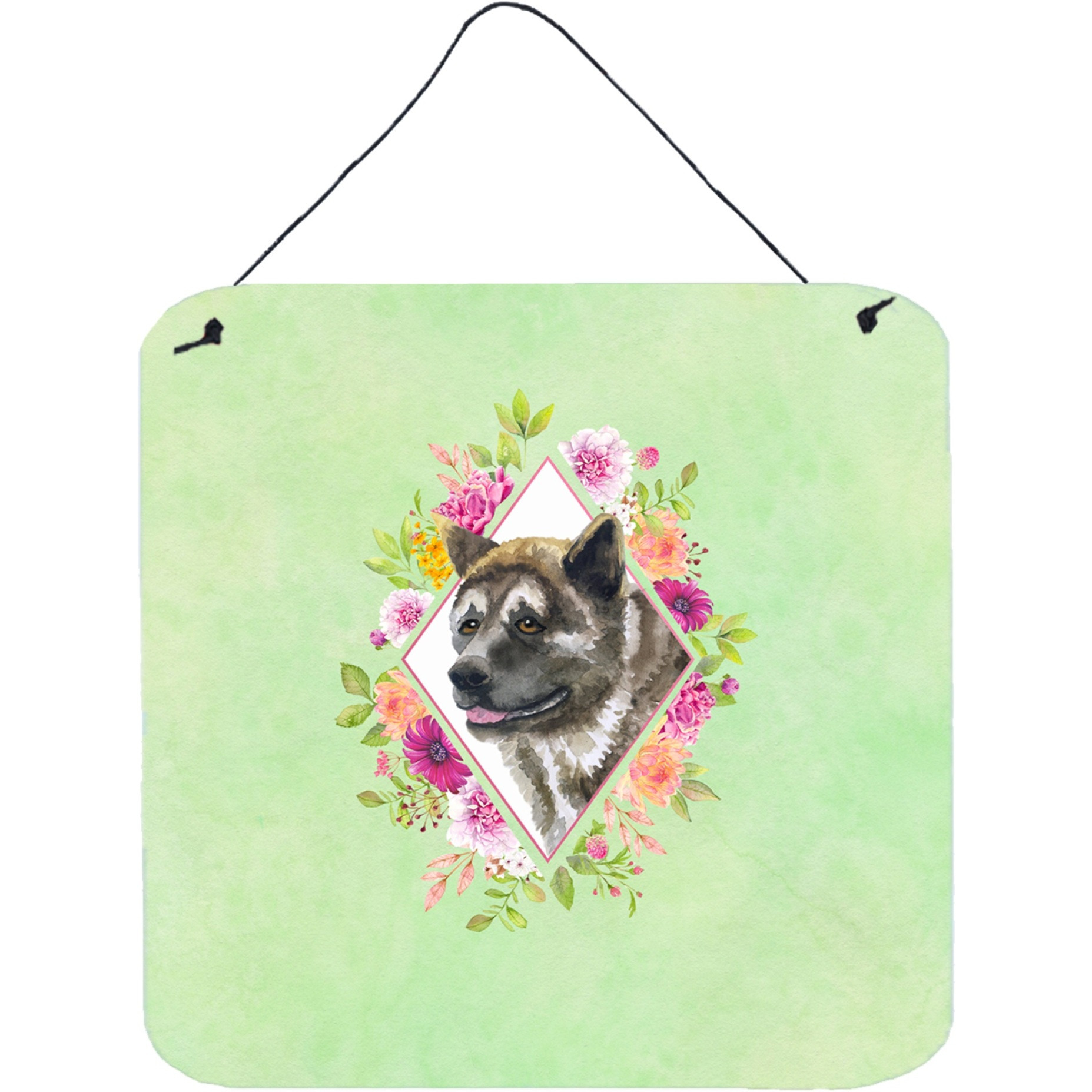 &quotCaroline's Treasures Akita Green Flowers Door Hanging Prints wall-decor, Multicolor"