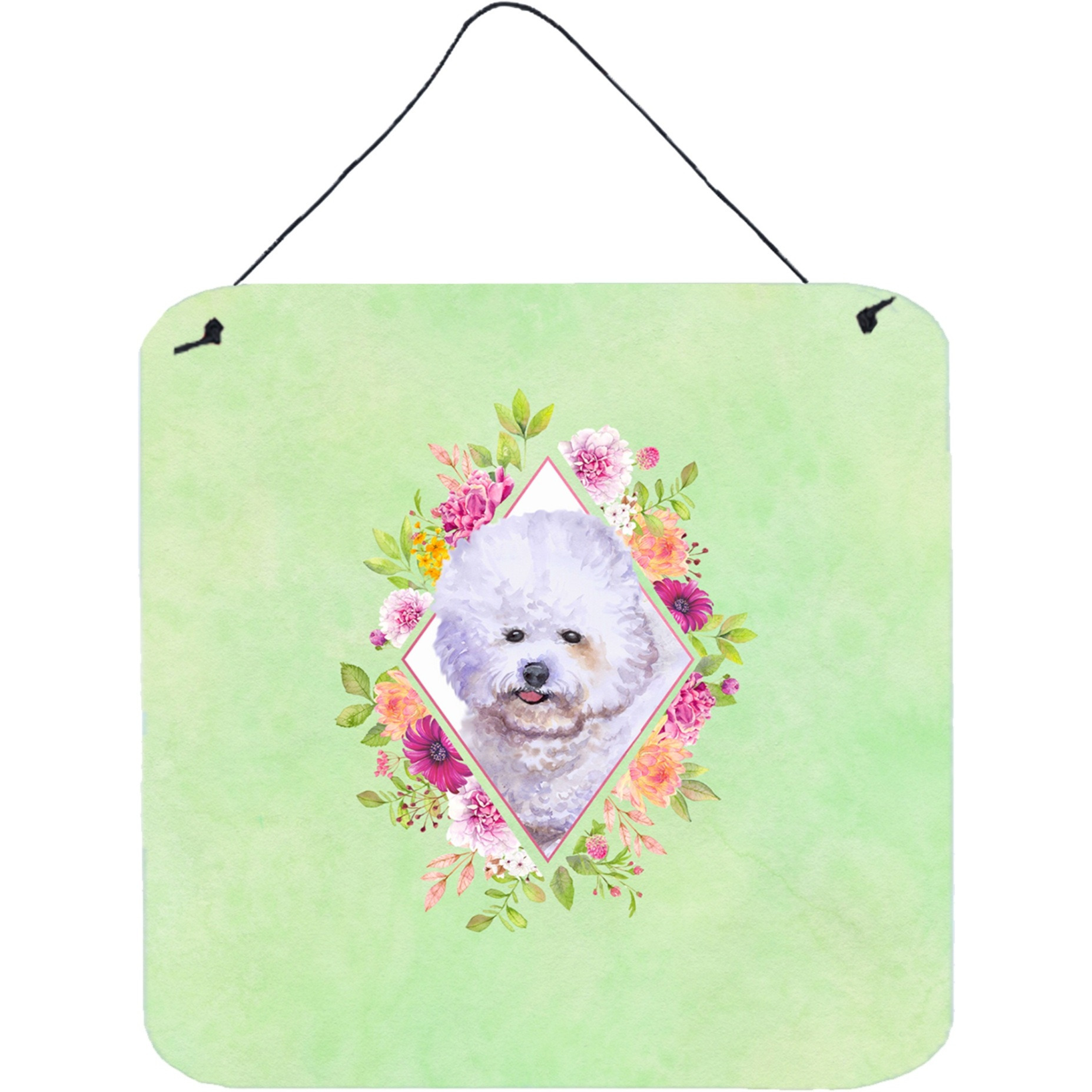 &quotCaroline's Treasures Bichon Fris 2 Green Flowers Door Hanging Prints wall-decor, Multicolor"