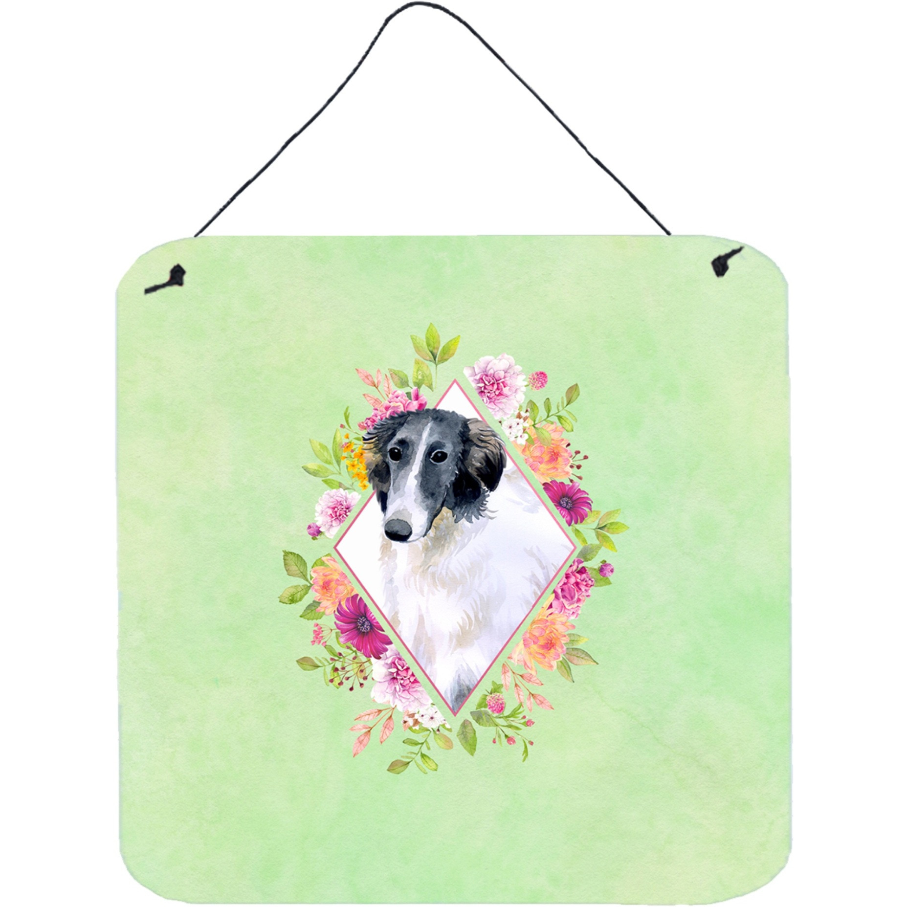 &quotCaroline's Treasures Borzoi Green Flowers Door Hanging Prints wall-decor, Multicolor"