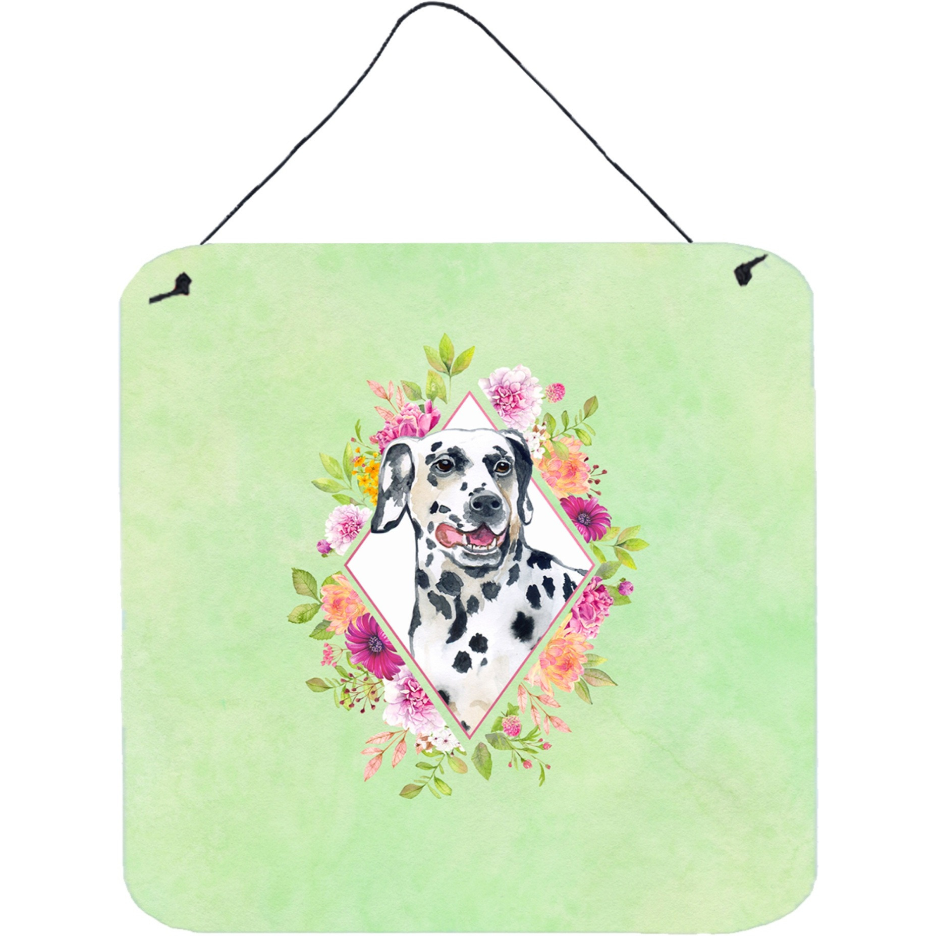 &quotCaroline's Treasures Dalmatian Green Flowers Door Hanging Prints wall-decor, Multicolor"