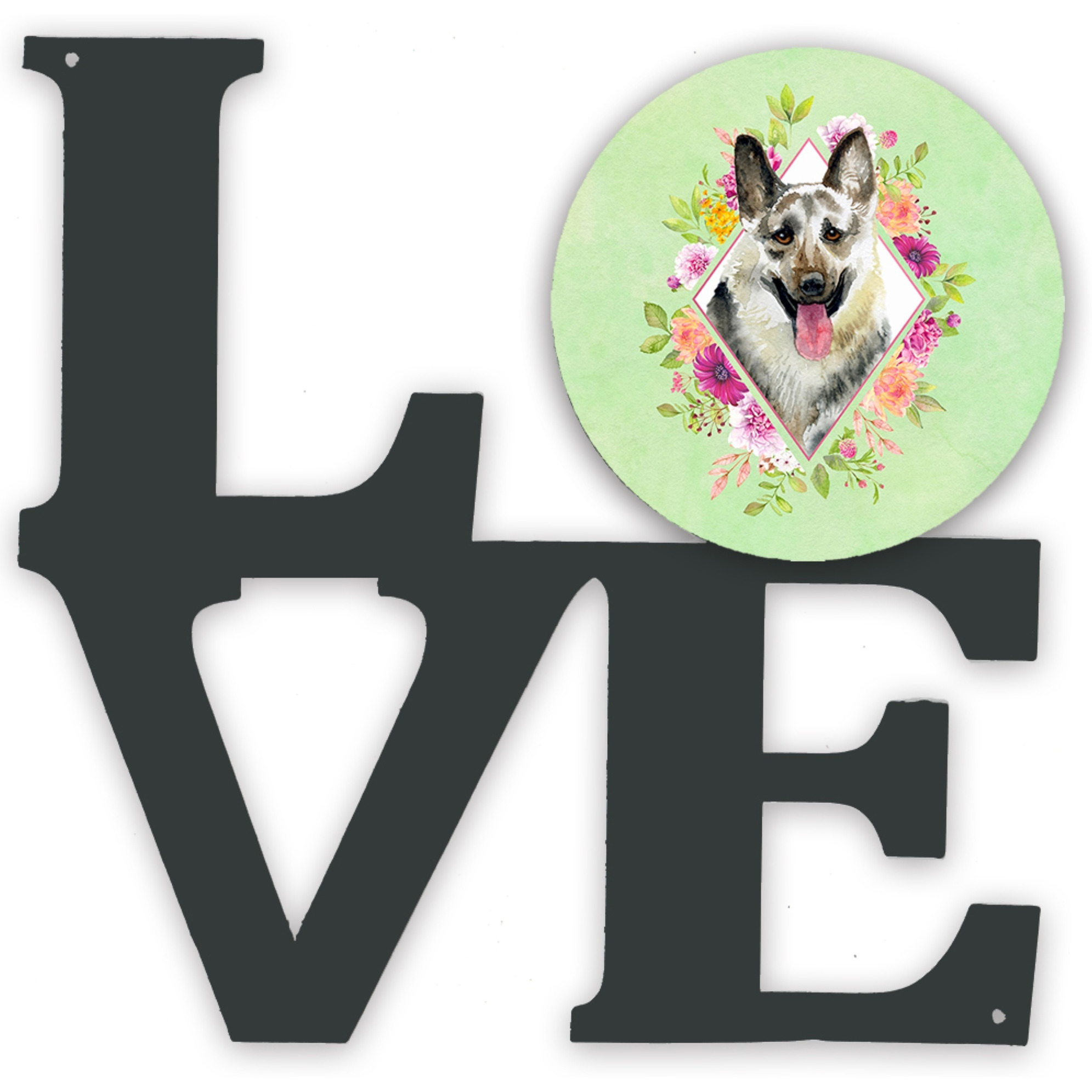 &quotCaroline's Treasures Eastern German Shepherd Green Flowers Metal Artwork Love wall-decor, Multicolor"