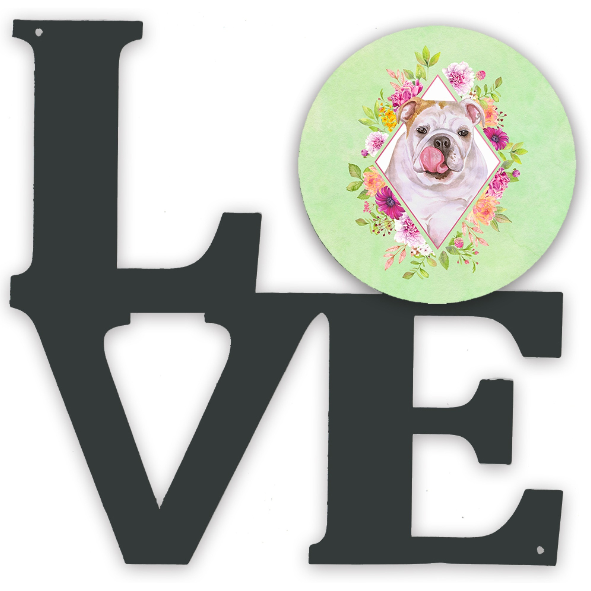 &quotCaroline's Treasures English Bulldog Green Flowers Metal Artwork Love wall-decor, Multicolor"