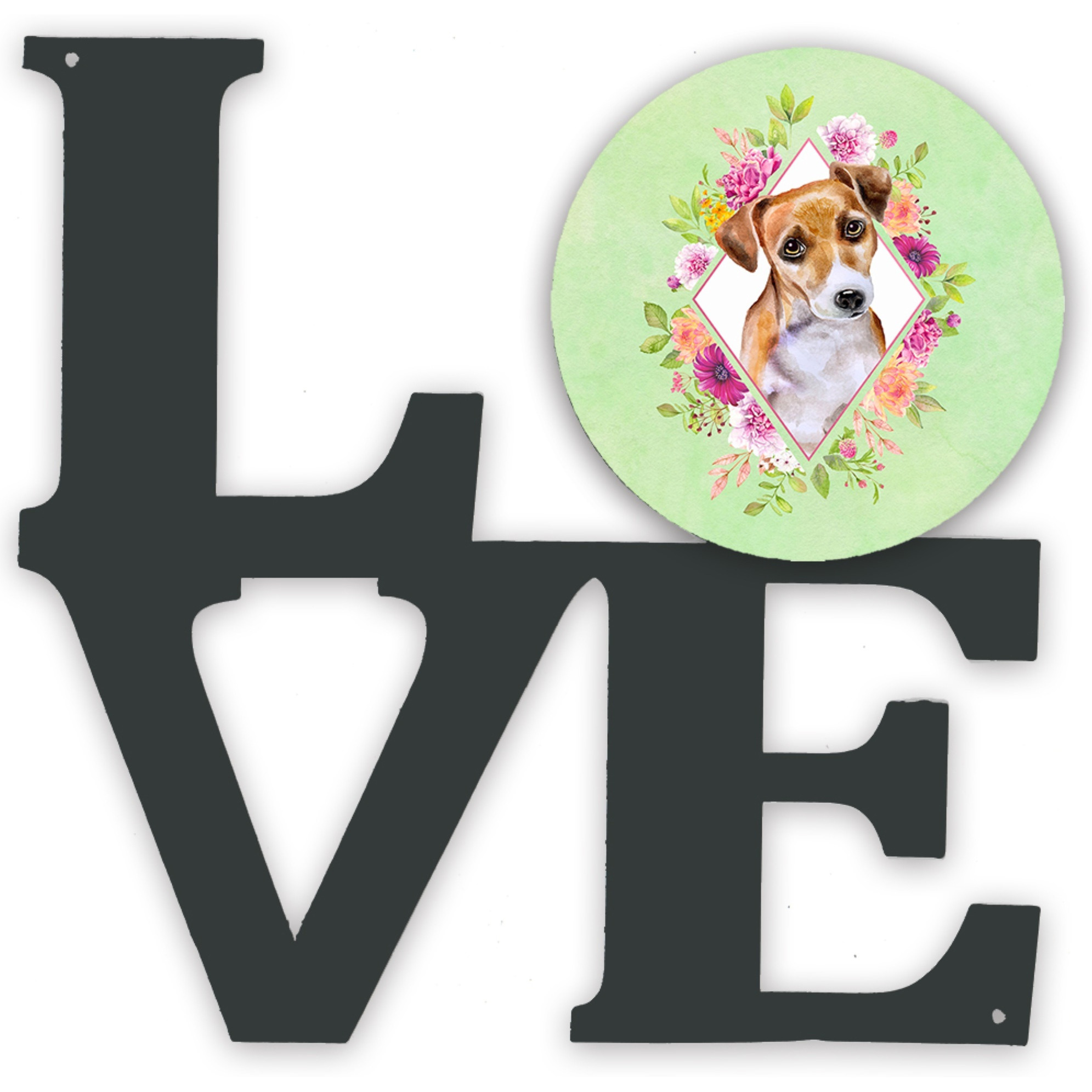 &quotCaroline's Treasures Jack Russell Terrier 1 Green Flowers Metal Artwork Love wall-decor, Multicolor"
