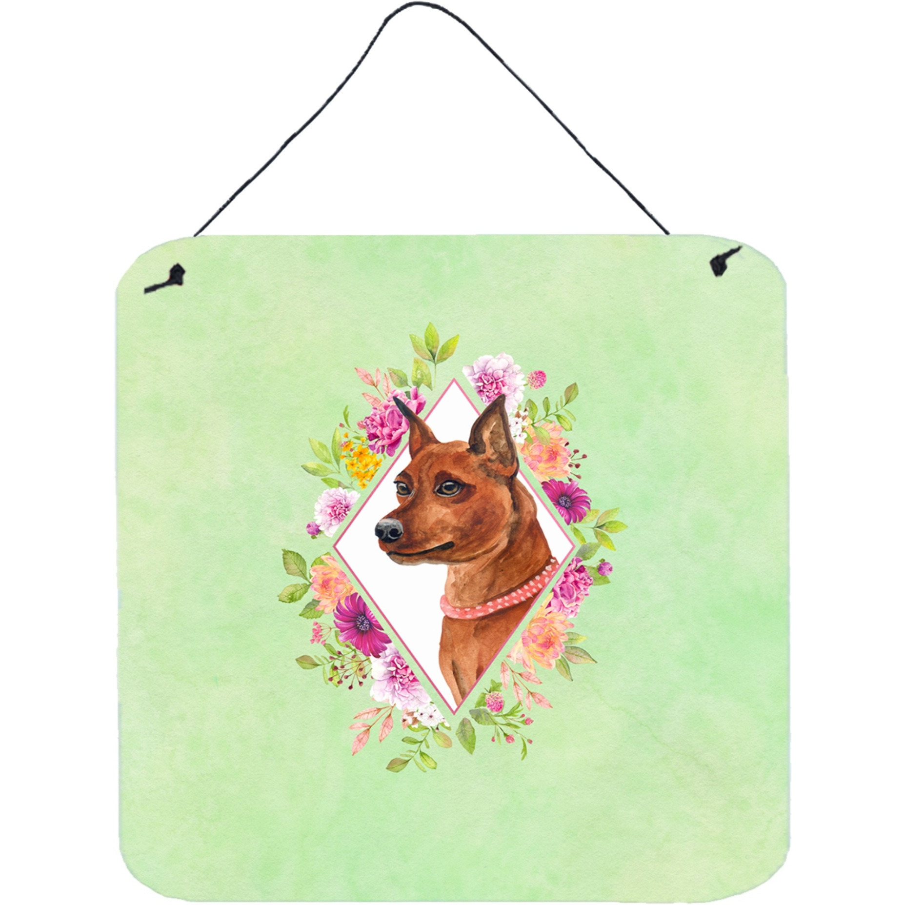 &quotCaroline's Treasures Miniature Pinscher Green Flowers Door Hanging Prints wall-decor, Multicolor"