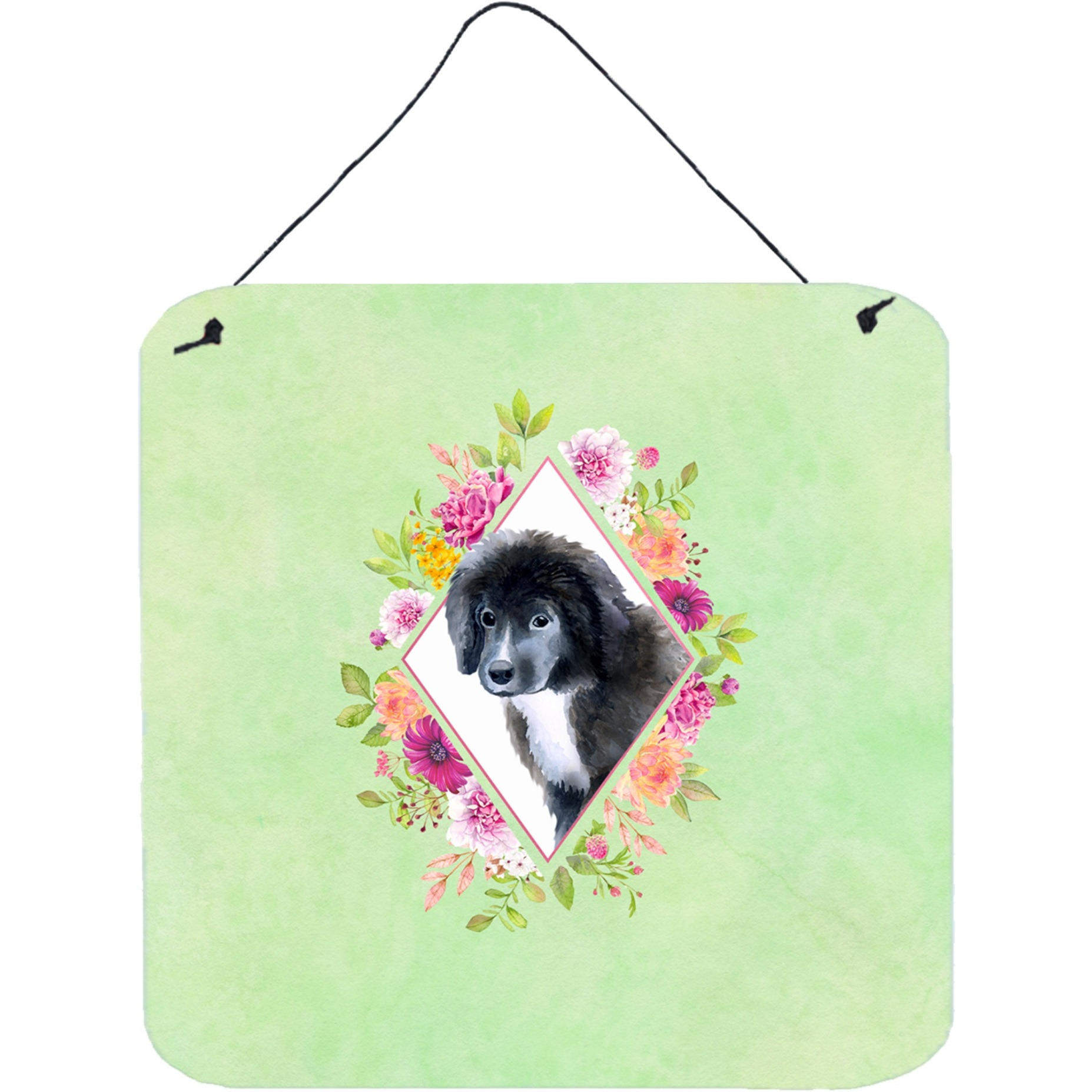 &quotCaroline's Treasures Newfoundland Puppy Green Flowers Door Hanging Prints wall-decor, Multicolor"
