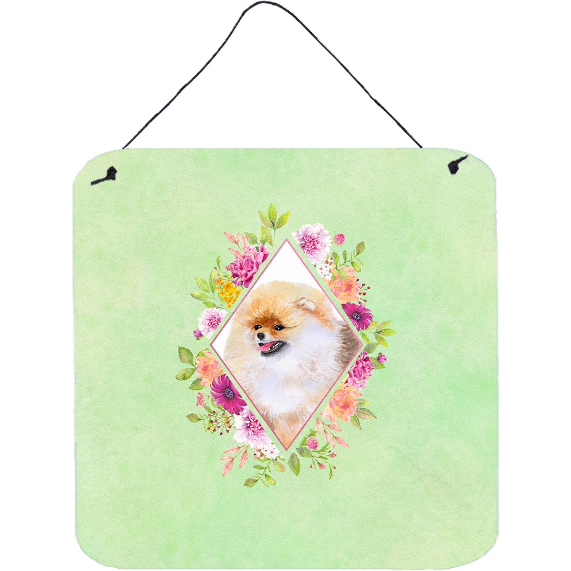 &quotCaroline's Treasures Pomeranian 2 Green Flowers Door Hanging Prints wall-decor, Multicolor"