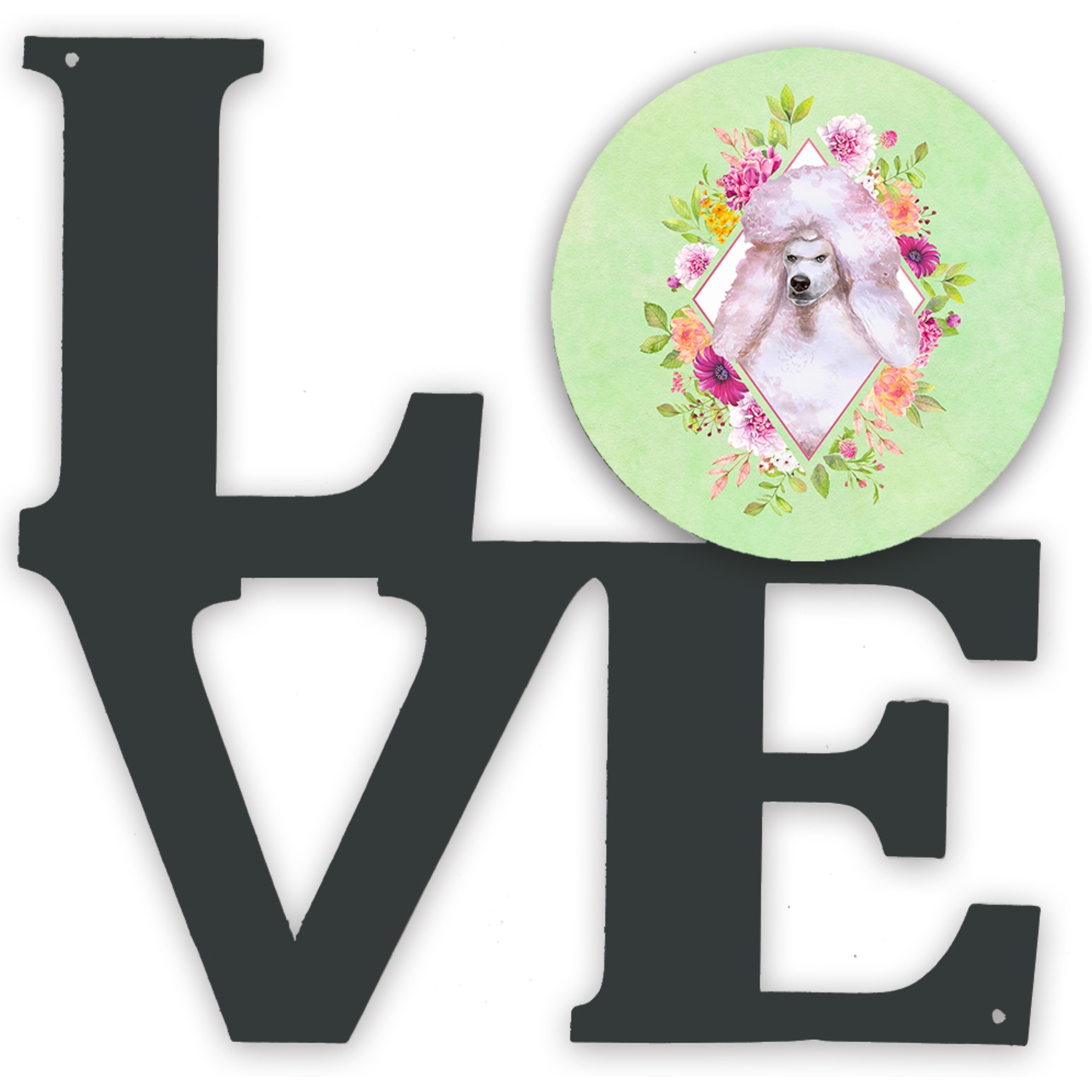 &quotCaroline's Treasures Standard White Poodle Green Flowers Metal Artwork Love wall-decor, Multicolor"