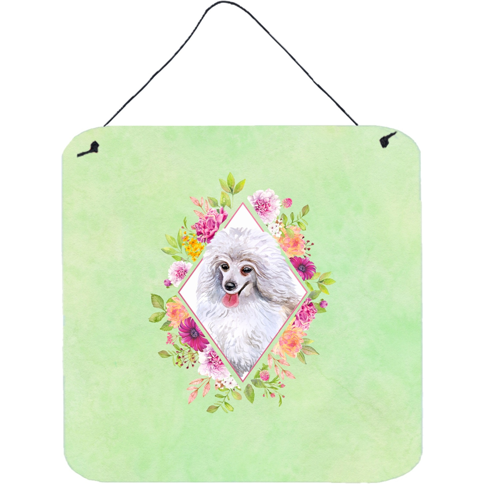&quotCaroline's Treasures White Mini Poodle Green Flowers Door Hanging Prints wall-decor, Multicolor"