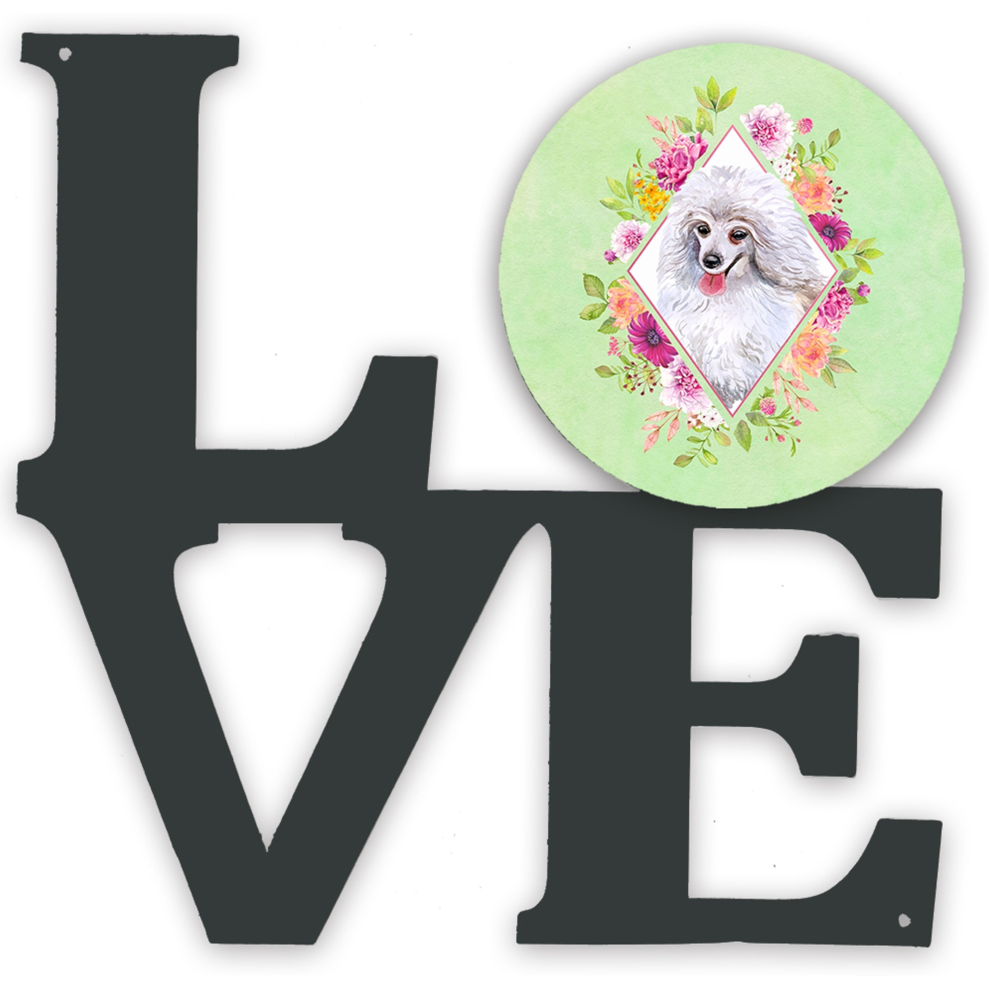 &quotCaroline's Treasures White Mini Poodle Green Flowers Metal Artwork Love wall-decor, Multicolor"