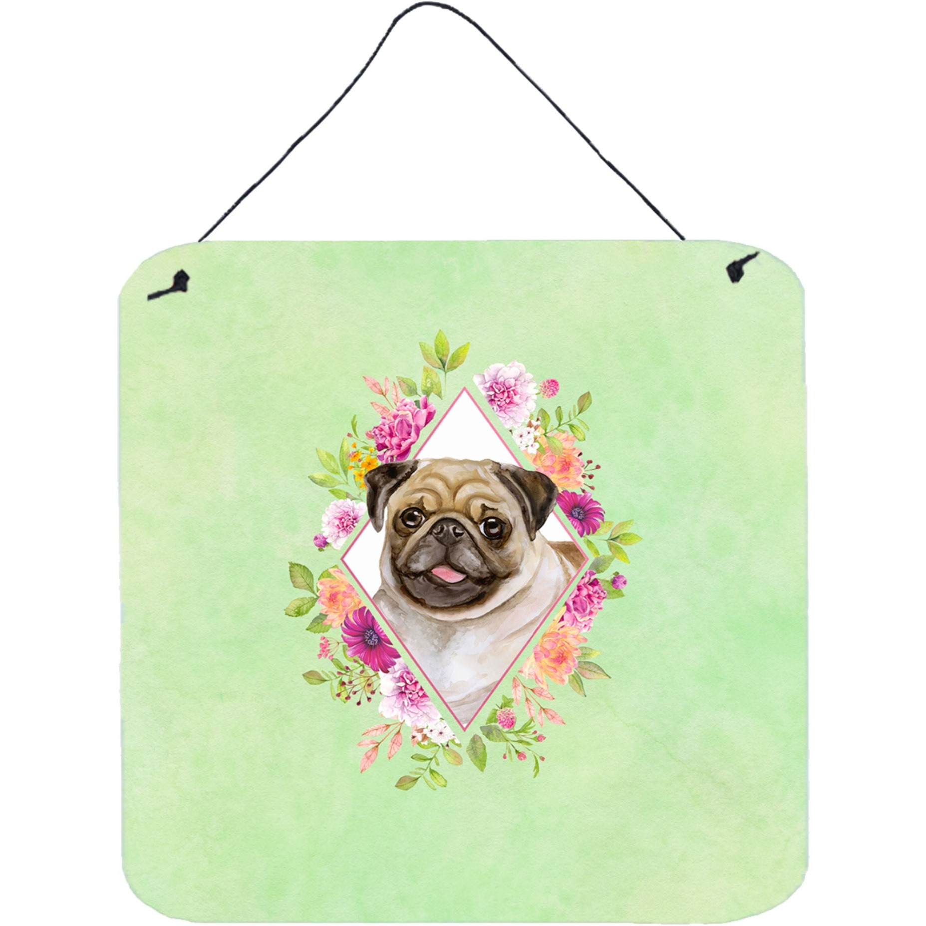 &quotCaroline's Treasures Fawn Pug Green Flowers Door Hanging Prints wall-decor, Multicolor"