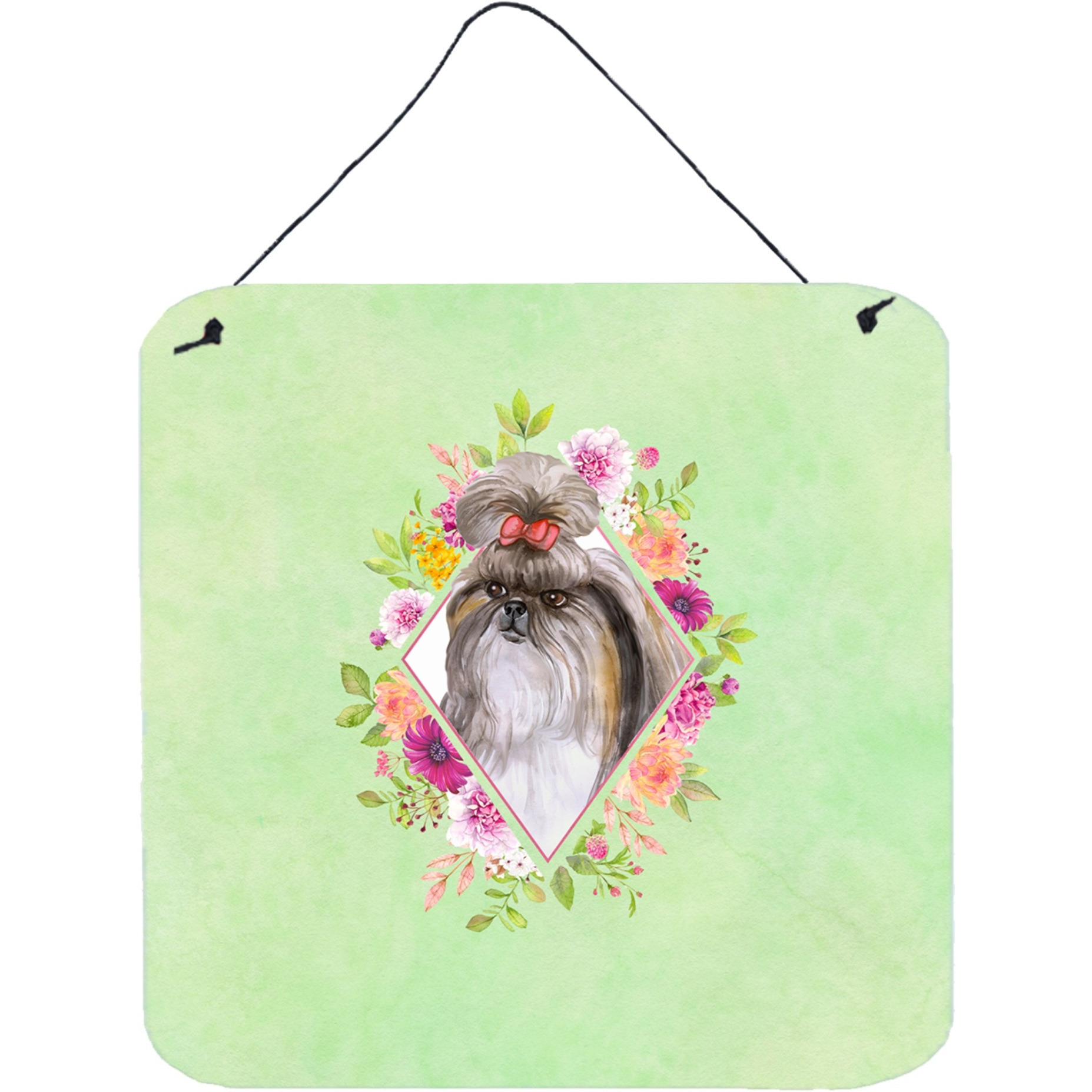&quotCaroline's Treasures Shih Tzu Green Flowers Door Hanging Prints wall-decor, Multicolor"