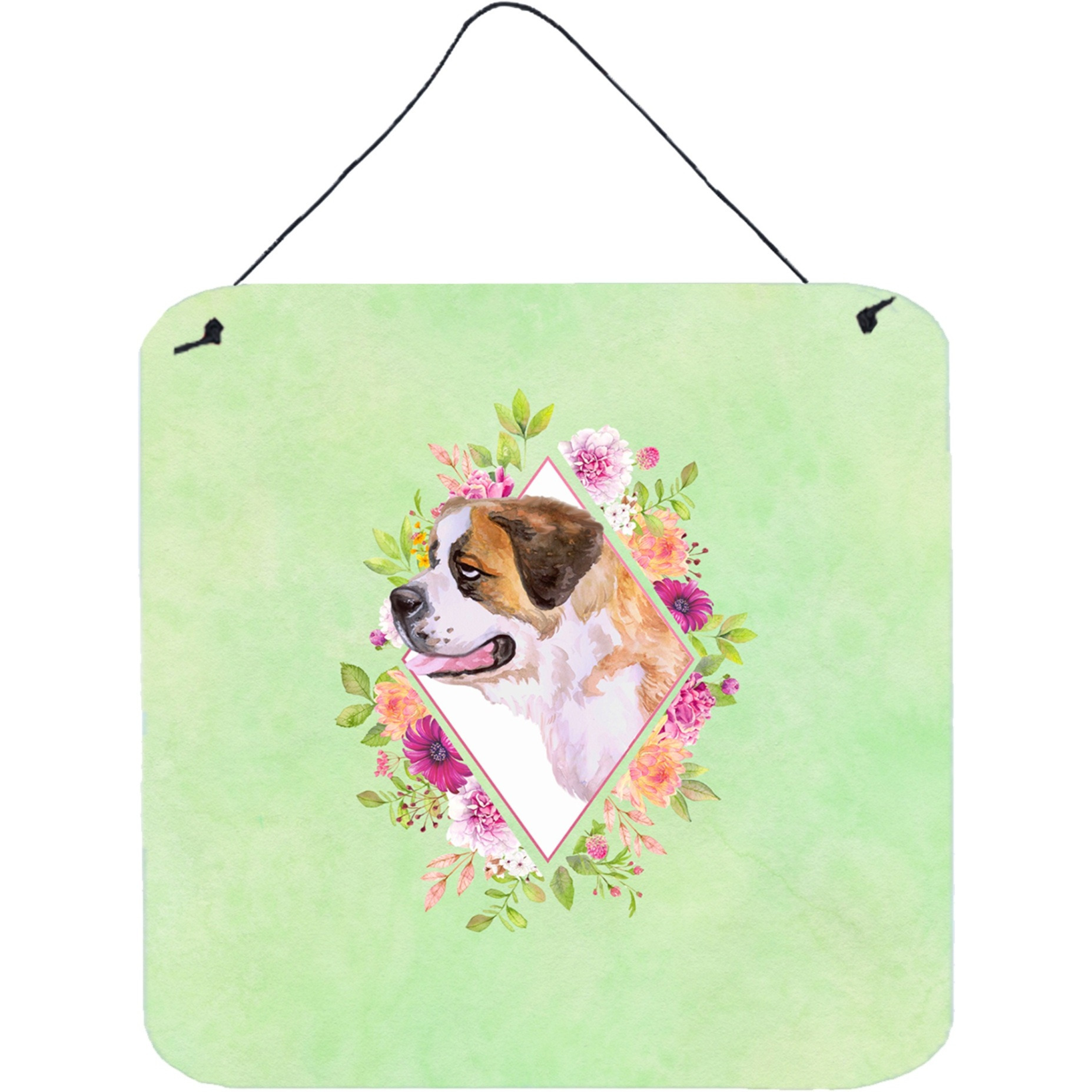 &quotCaroline's Treasures Saint Bernard 1 Green Flowers Door Hanging Prints wall-decor, Multicolor"
