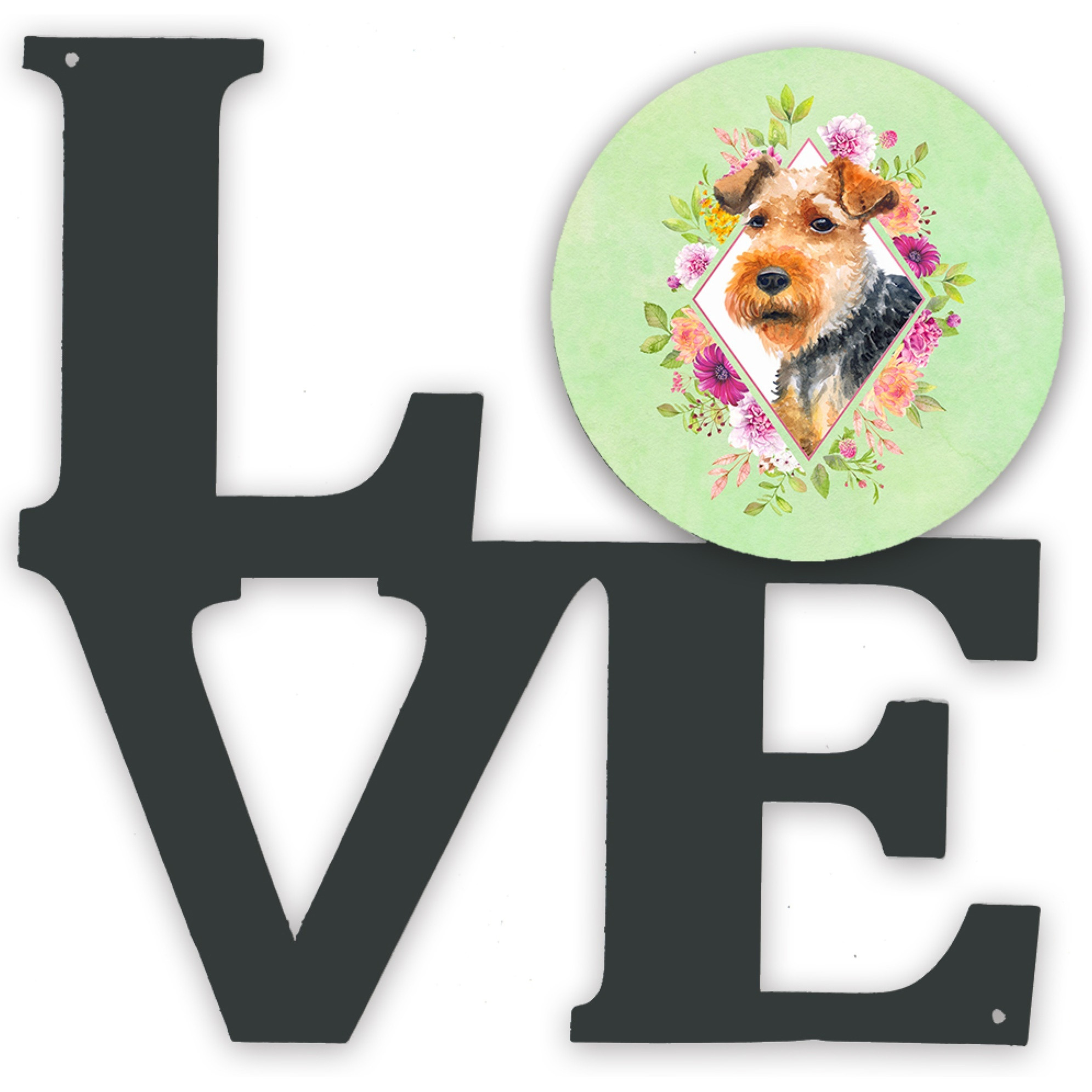 &quotCaroline's Treasures Welsh Terrier Green Flowers Metal Artwork Love wall-decor, Multicolor"