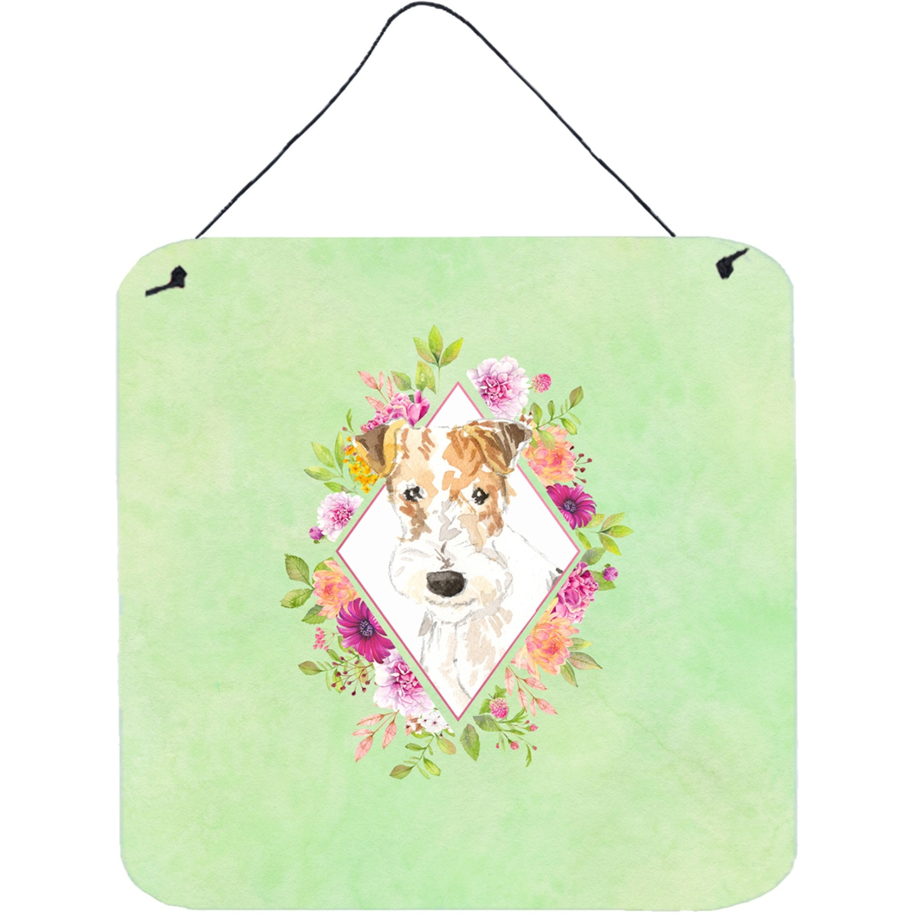 &quotCaroline's Treasures Fox Terrier Green Flowers Door Hanging Prints wall-decor, Multicolor"