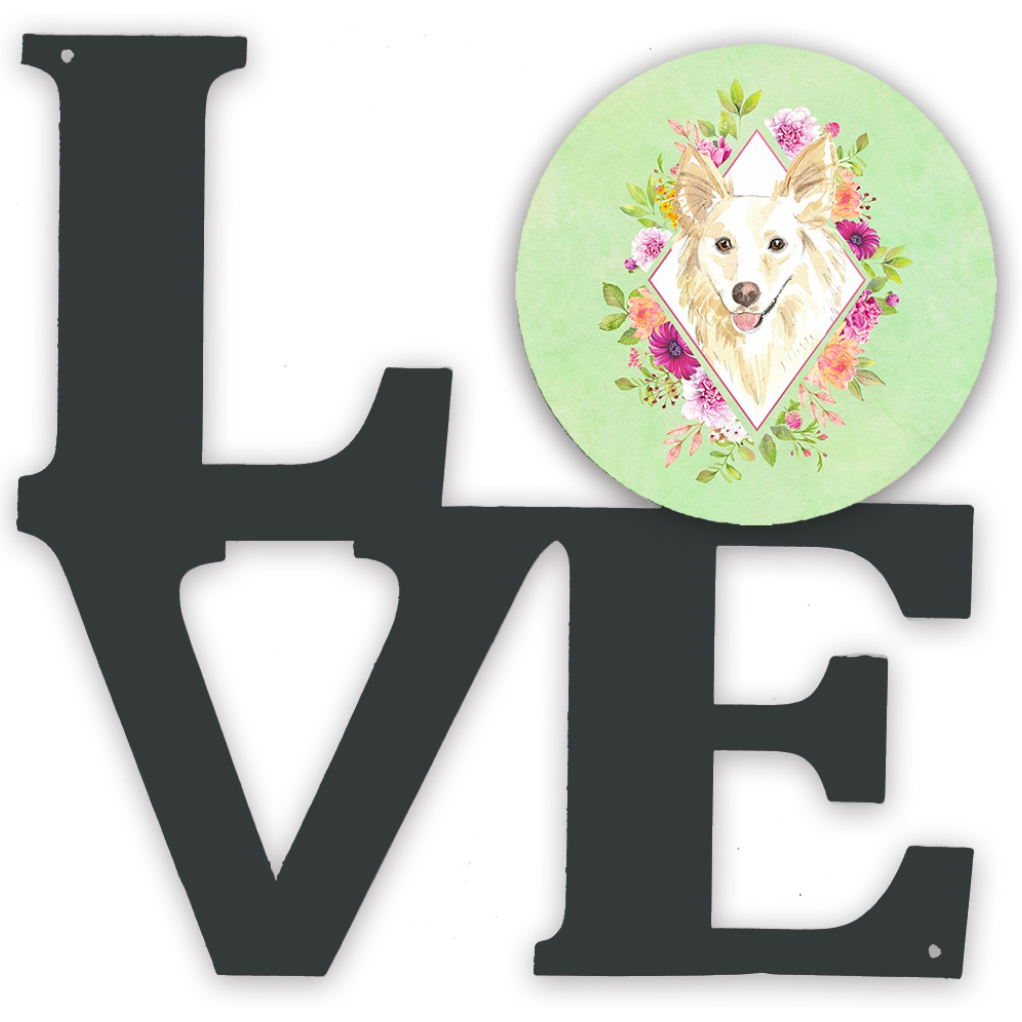 &quotCaroline's Treasures White Collie Green Flowers Metal Artwork Love wall-decor, Multicolor"
