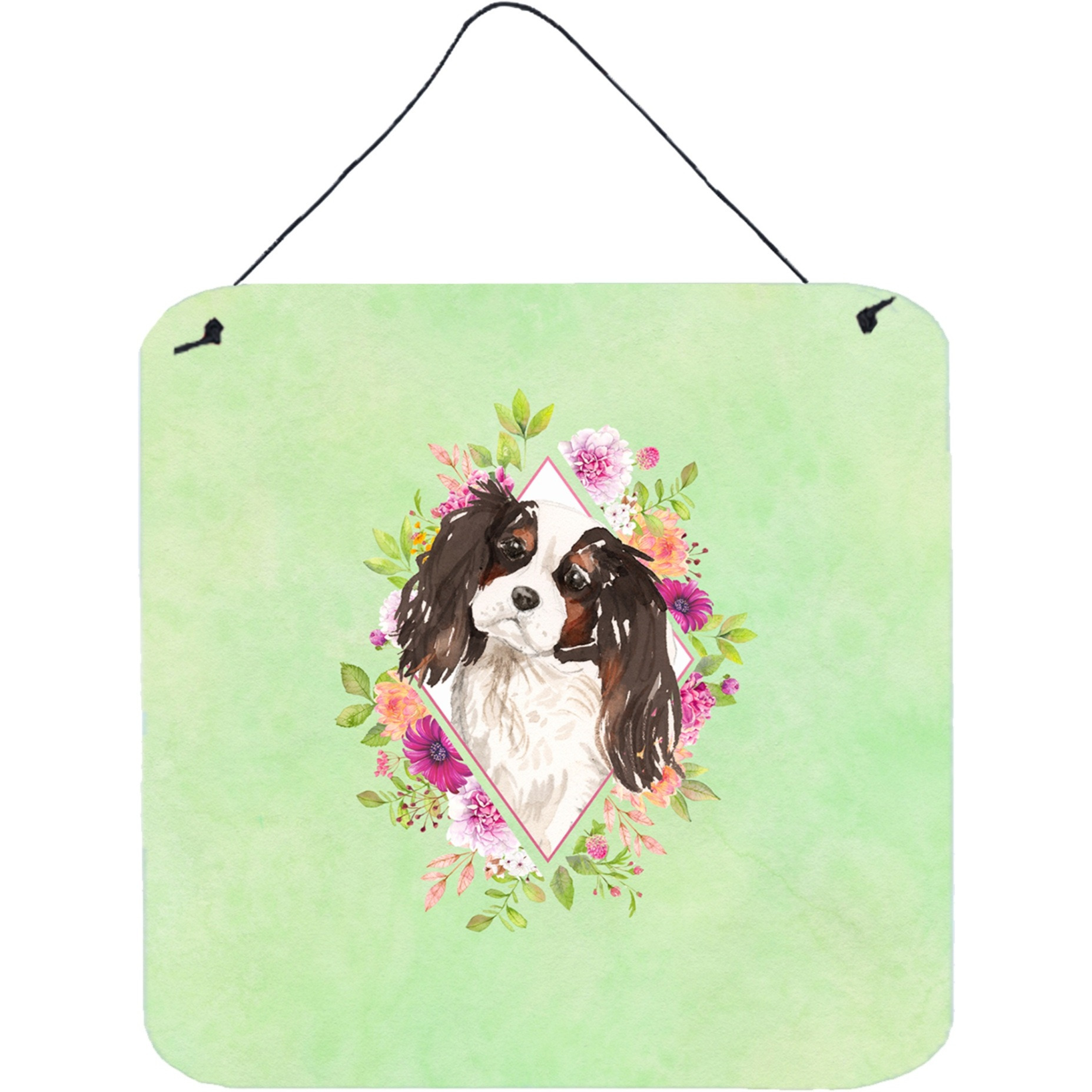 &quotCaroline's Treasures Tricolor Cavalier Spaniel Green Flowers Door Hanging Prints wall-decor, Multicolor"