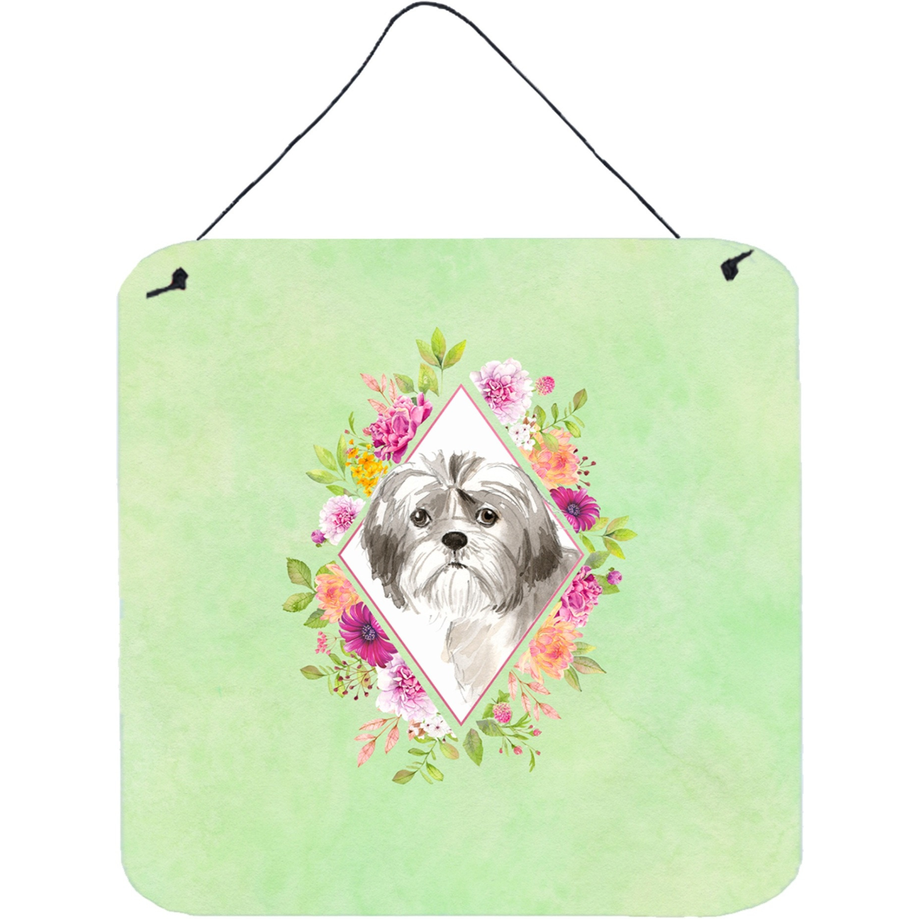 &quotCaroline's Treasures Shih Tzu Puppy Green Flowers Door Hanging Prints wall-decor, Multicolor"