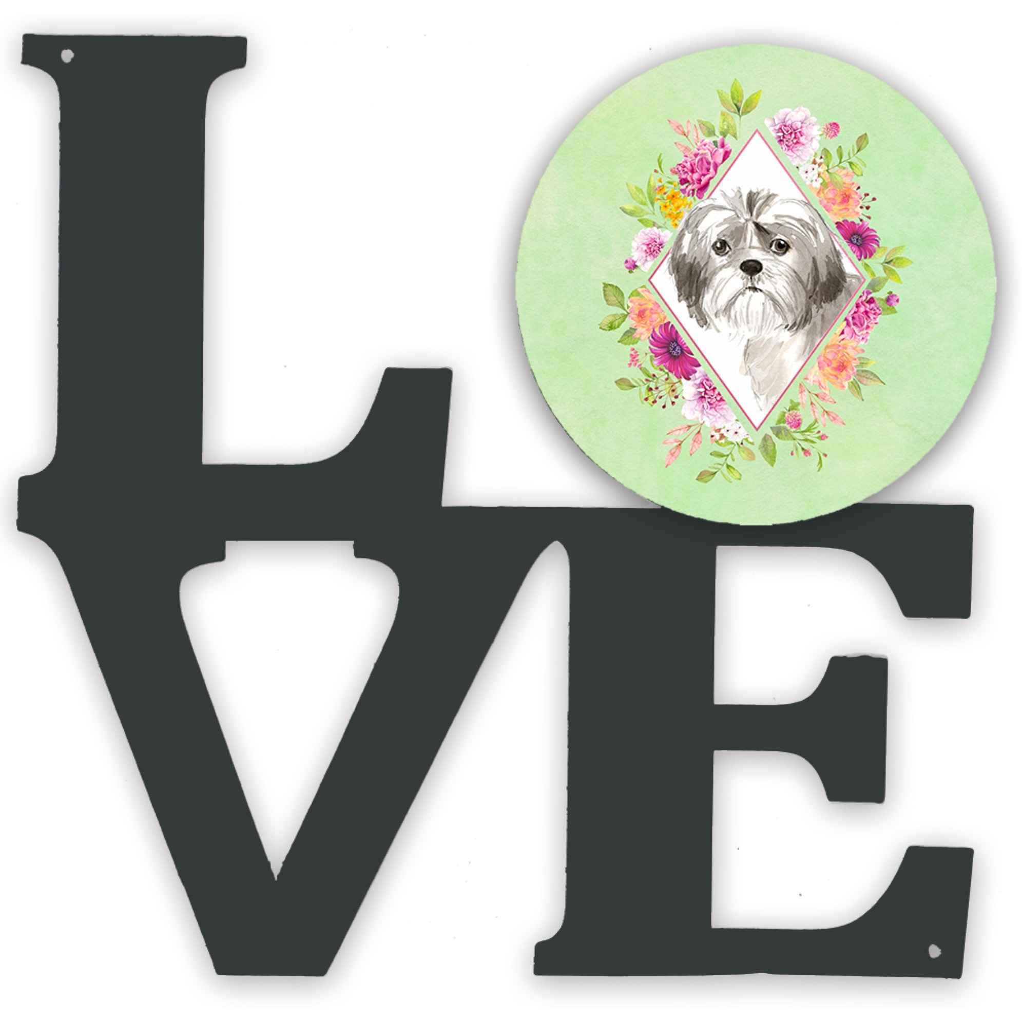 &quotCaroline's Treasures Shih Tzu Puppy Green Flowers Metal Artwork Love wall-decor, Multicolor"