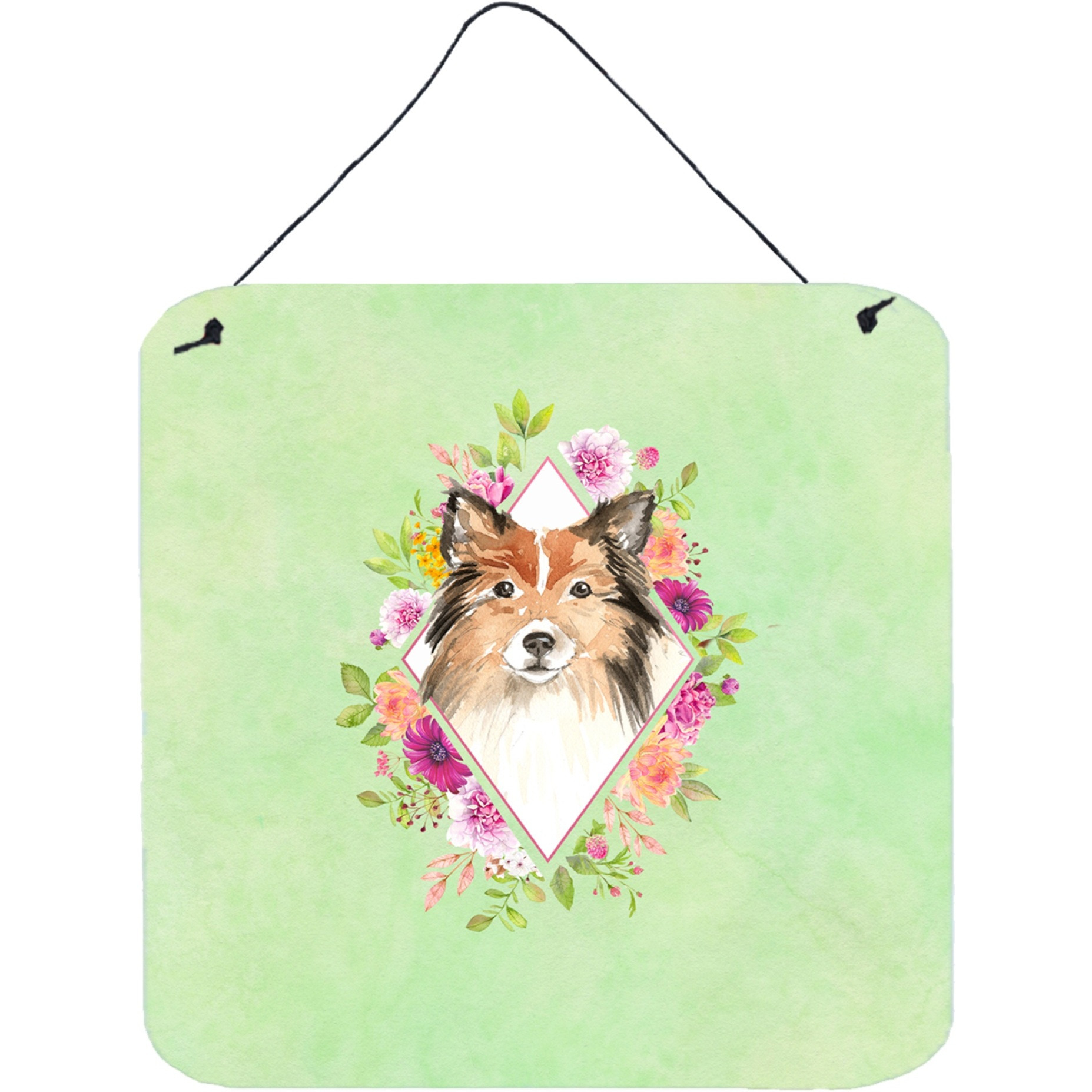&quotCaroline's Treasures Sheltie Green Flowers Door Hanging Prints wall-decor, Multicolor"