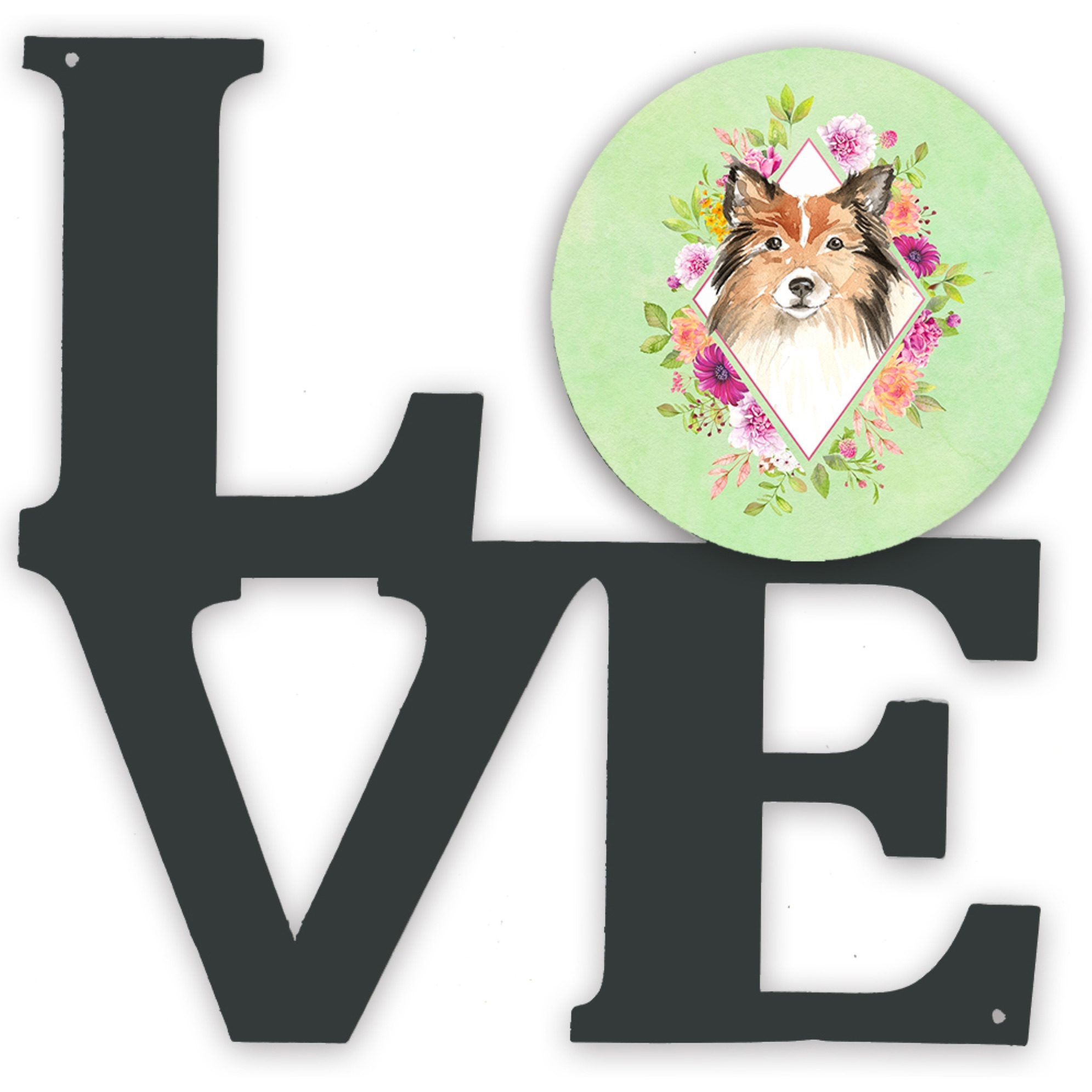 &quotCaroline's Treasures Sheltie Green Flowers Metal Artwork Love wall-decor, Multicolor"