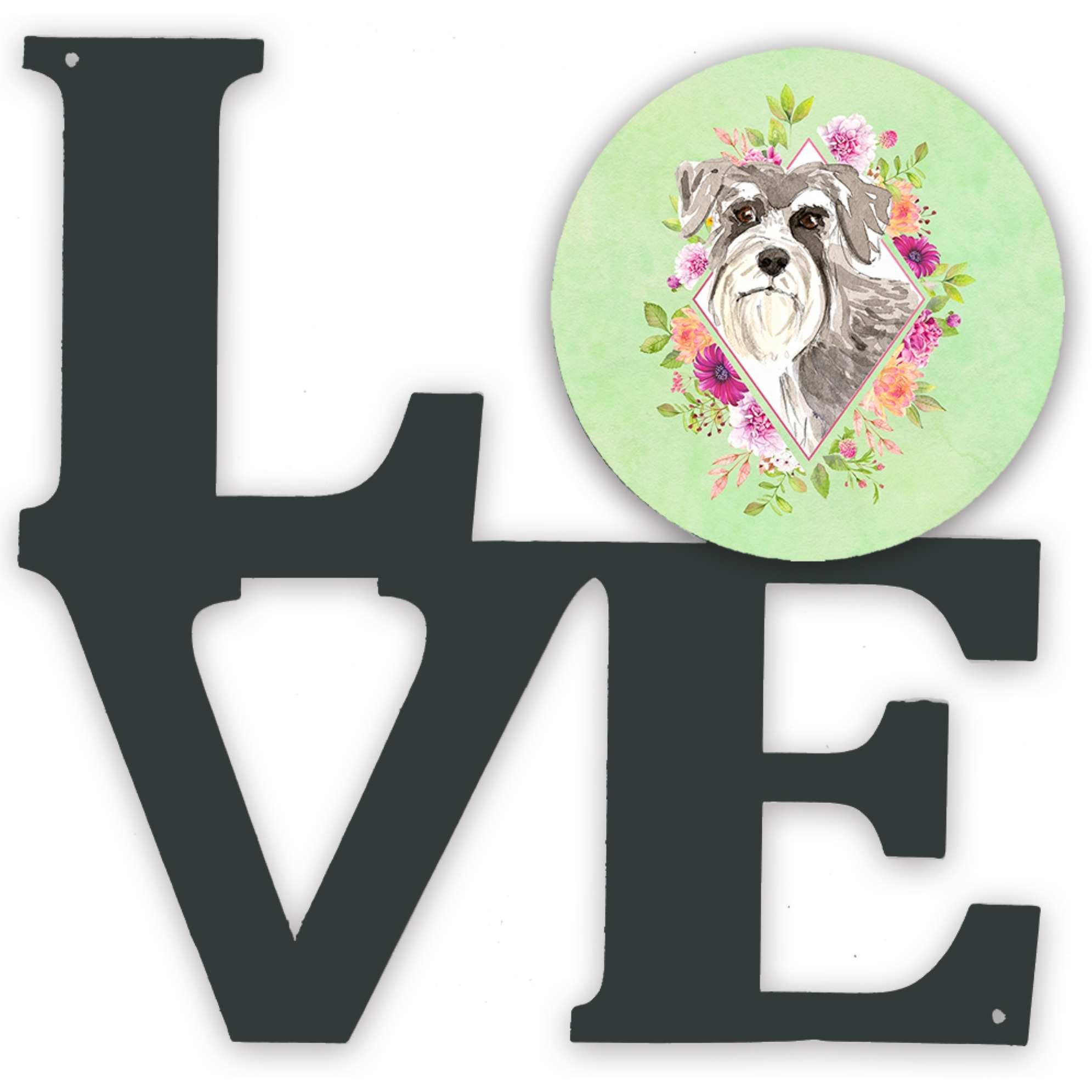 &quotCaroline's Treasures Schnauzer 1 Green Flowers Metal Artwork Love wall-decor, Multicolor"